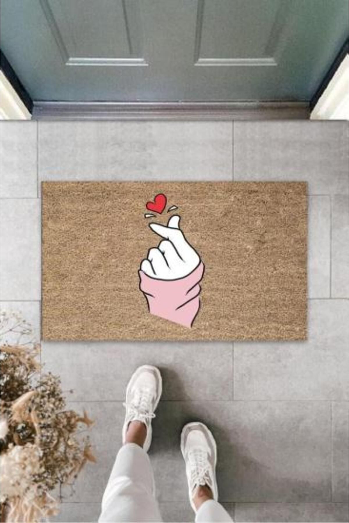 Skygo-Finger Heart Figure Patterned Brown Door Mat - K-3234 1