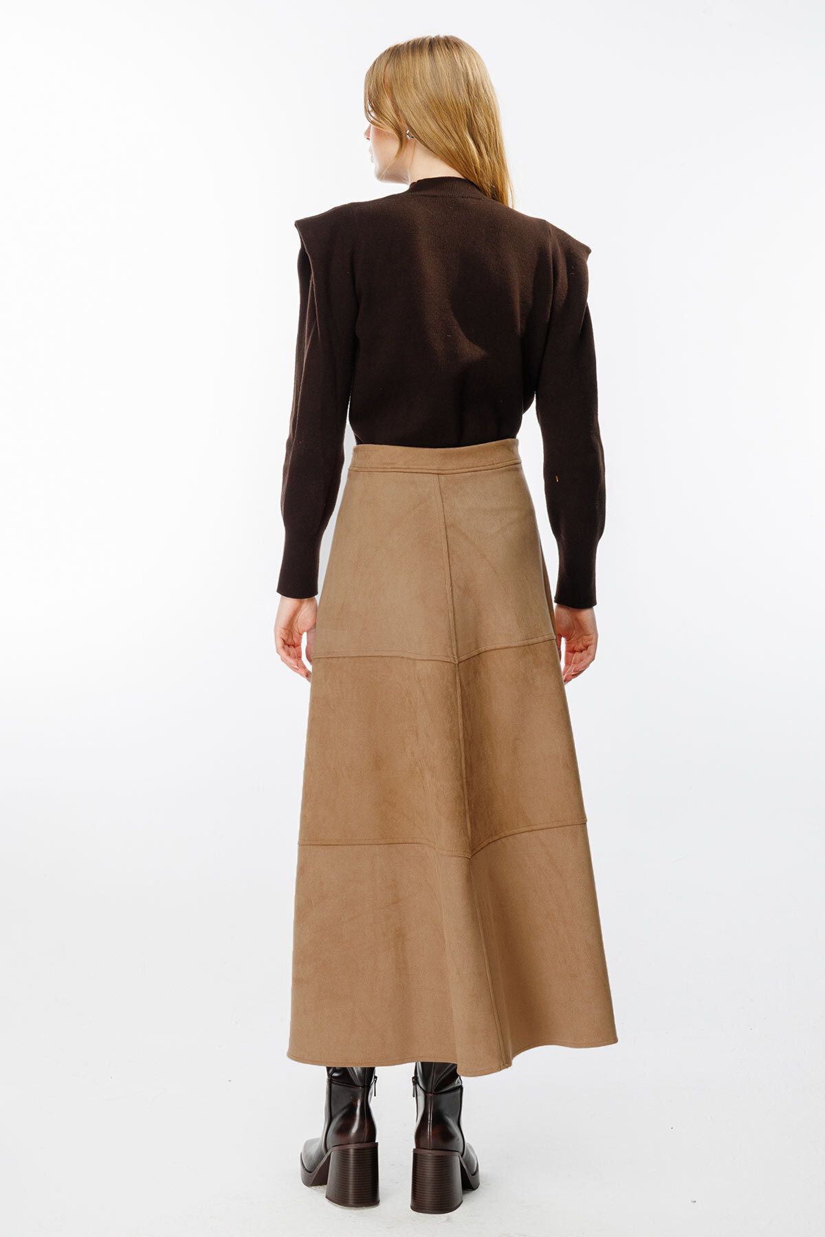 Hooopstore-Suede Suede Camel Long Skirt 7