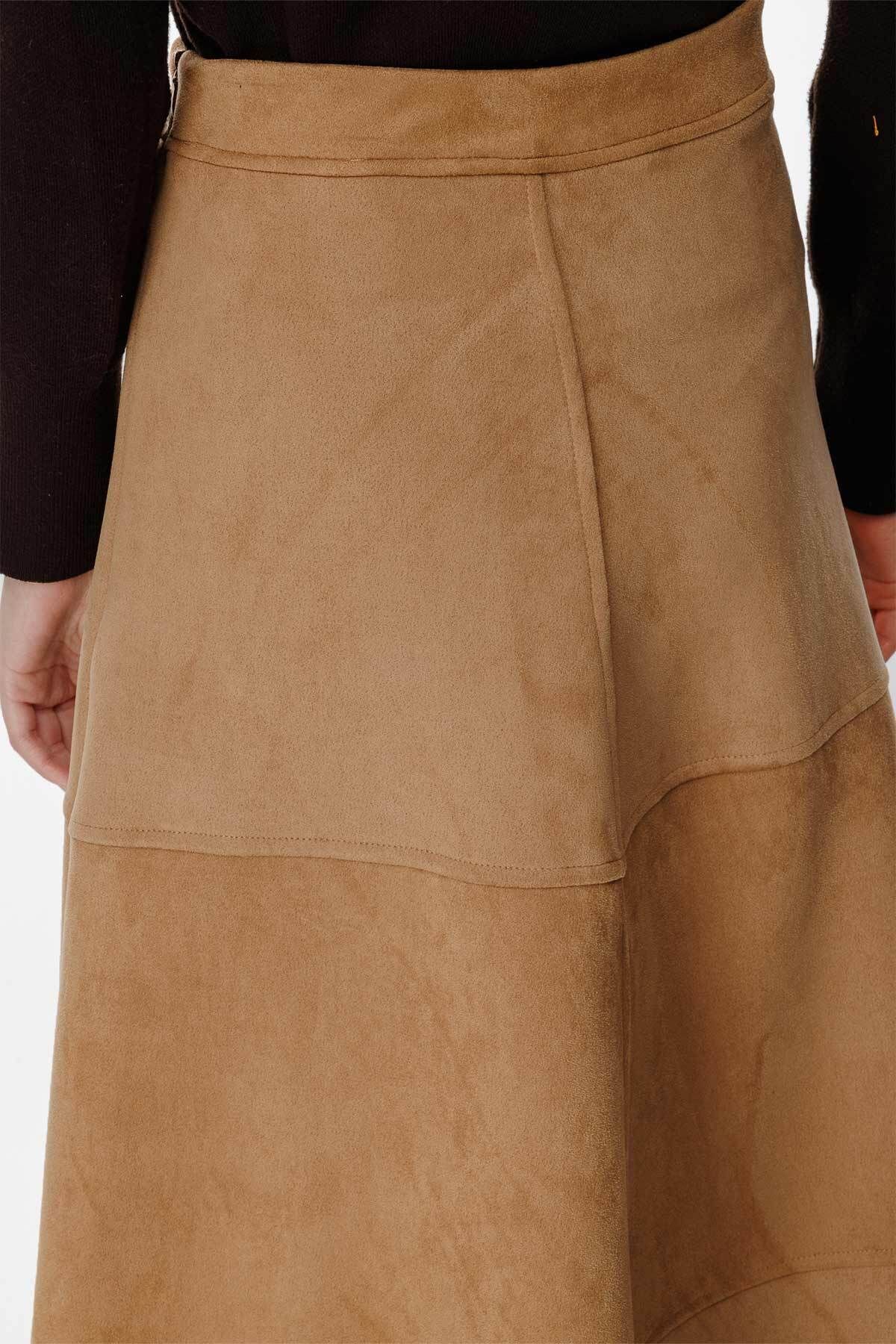 Hooopstore-Suede Suede Camel Long Skirt 6