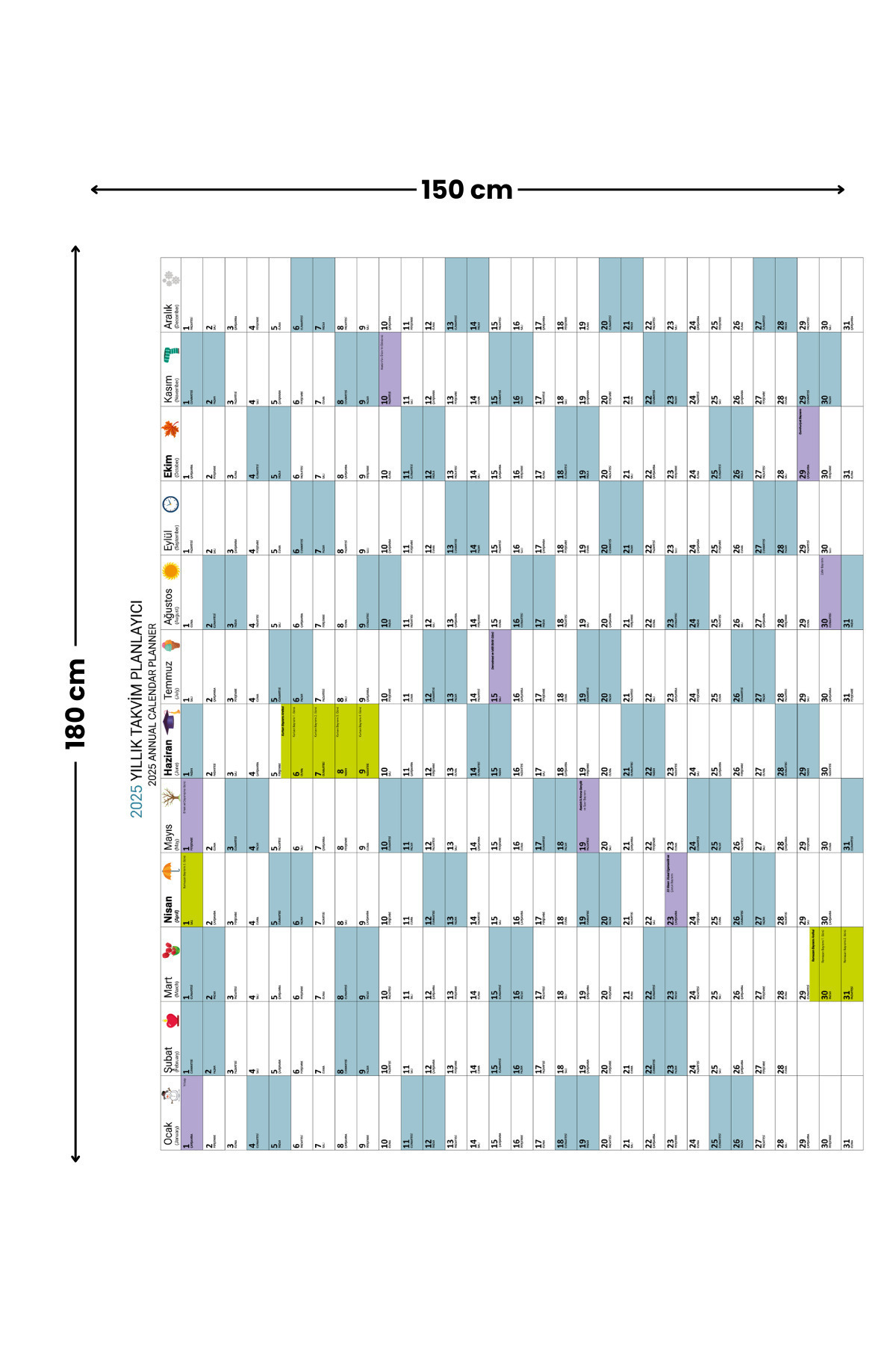 Pi Papers-Calendar anual 2025 Planificator Grafic Locul poate fi mutat, hârtie inteligentă practică, care se fixează static 3