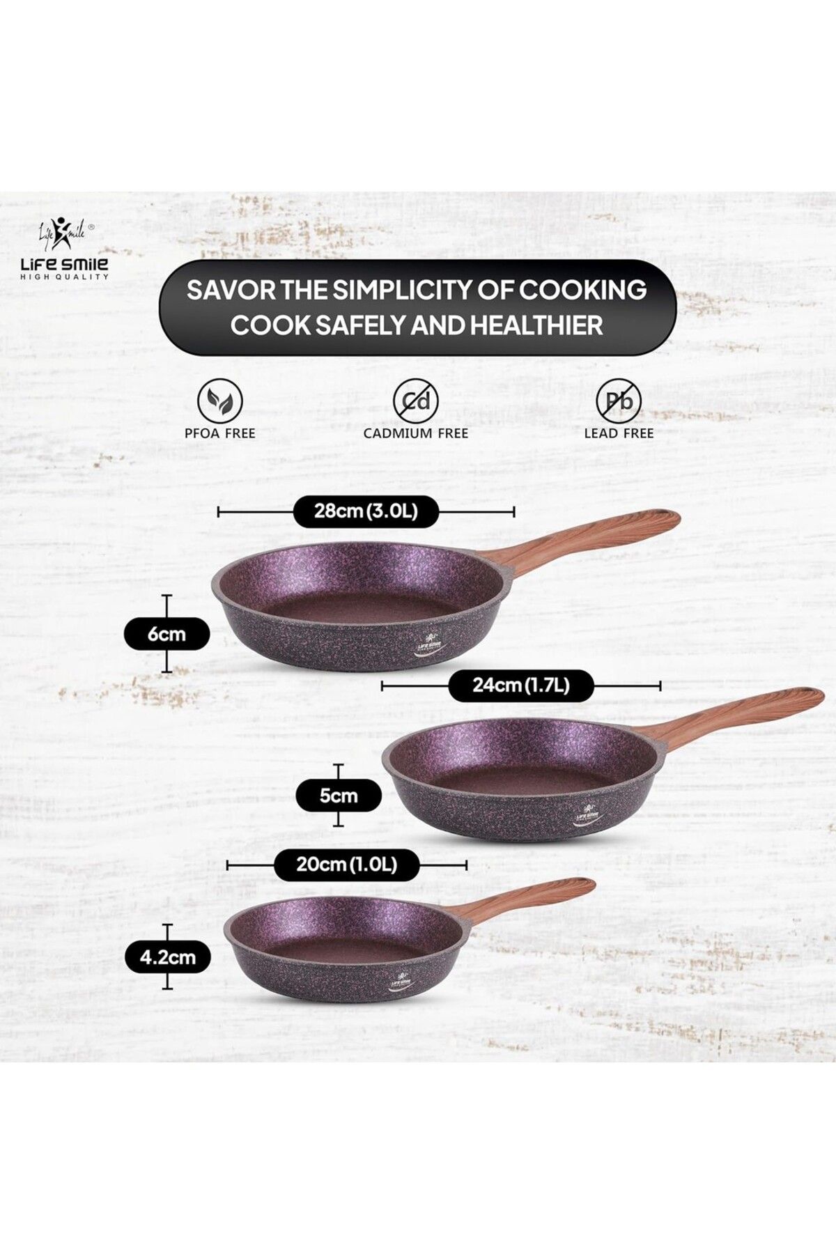 Lifesmile-Granite Frying Pan Set - Pressed Casting with Multilayer and Non-Stick Coating 4