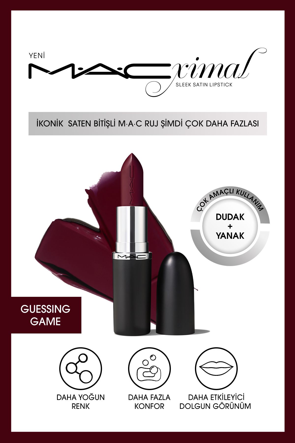 M.A.C MACximal Sleek Satin Lipstick Iconic Satin Finish Lipstick-GUESSING GAME 3.5GM