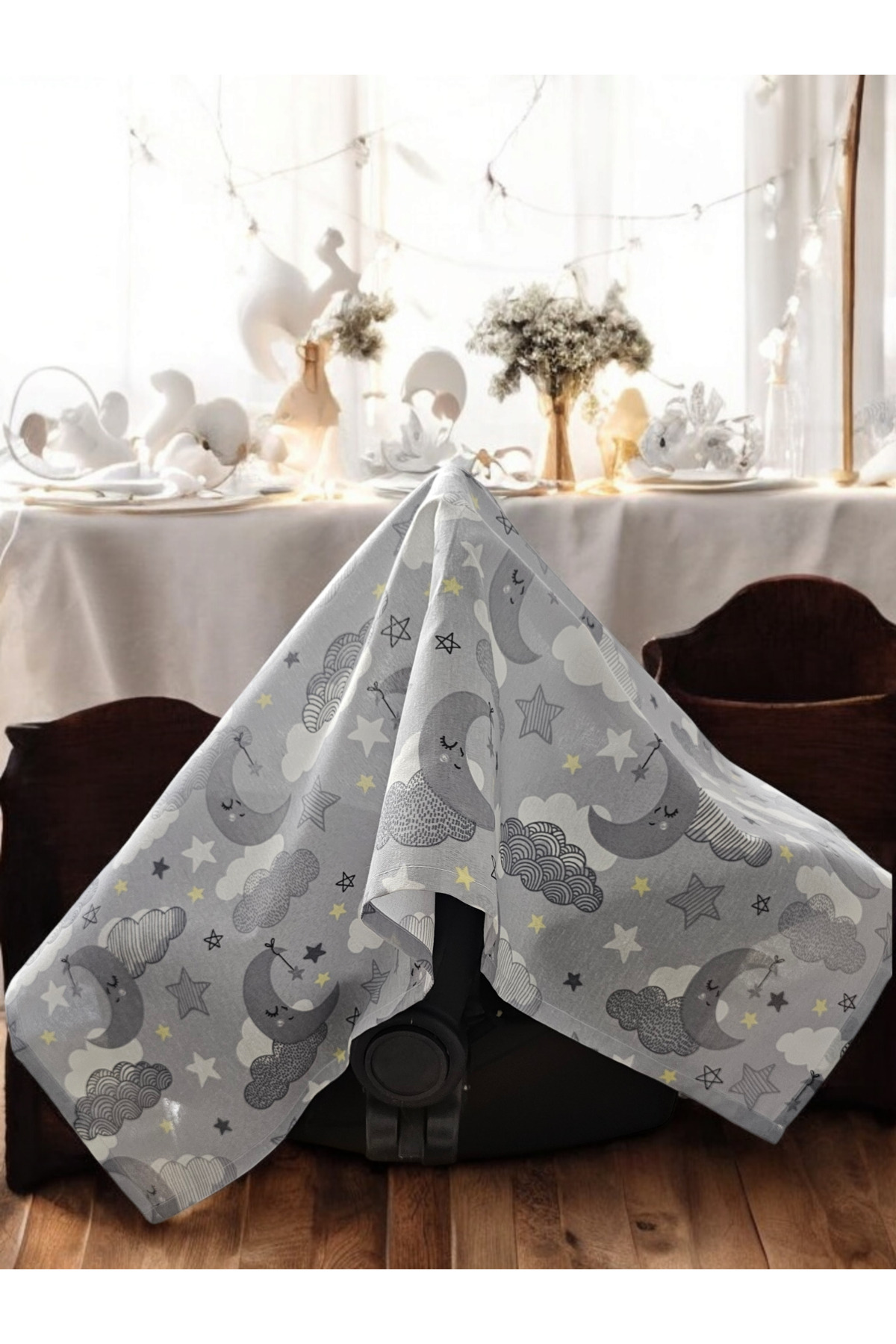 BeybiNest Balenli Emzirme Örtüsü Fonsiyonel Ürün Puset Örtüsü  Gökyüzü Desen Emzirme Önlüğü fotoğrafı 3 (önizleme)