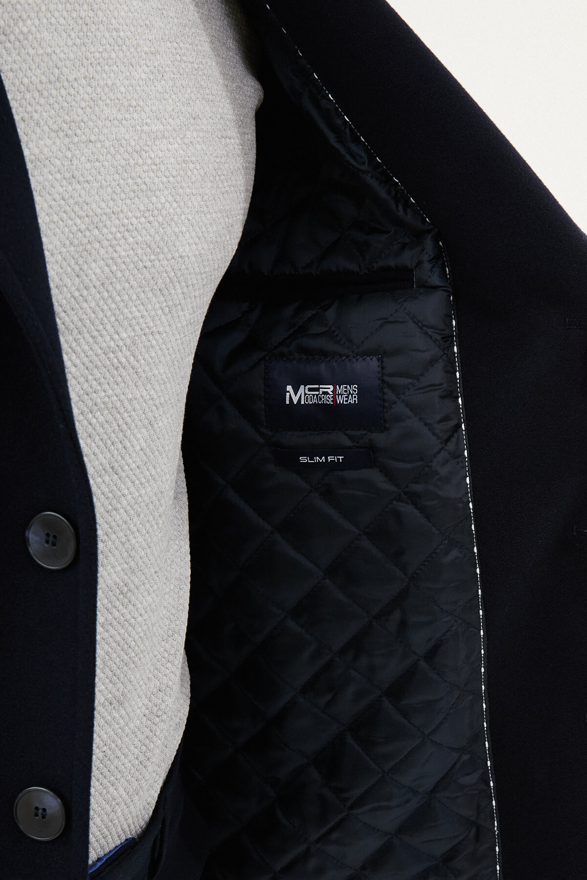 Mcr Düz Slim Fit Mono Yaka Klasik Erkek Kaşe Kaban Lacivert - 21312.24K görsel 5