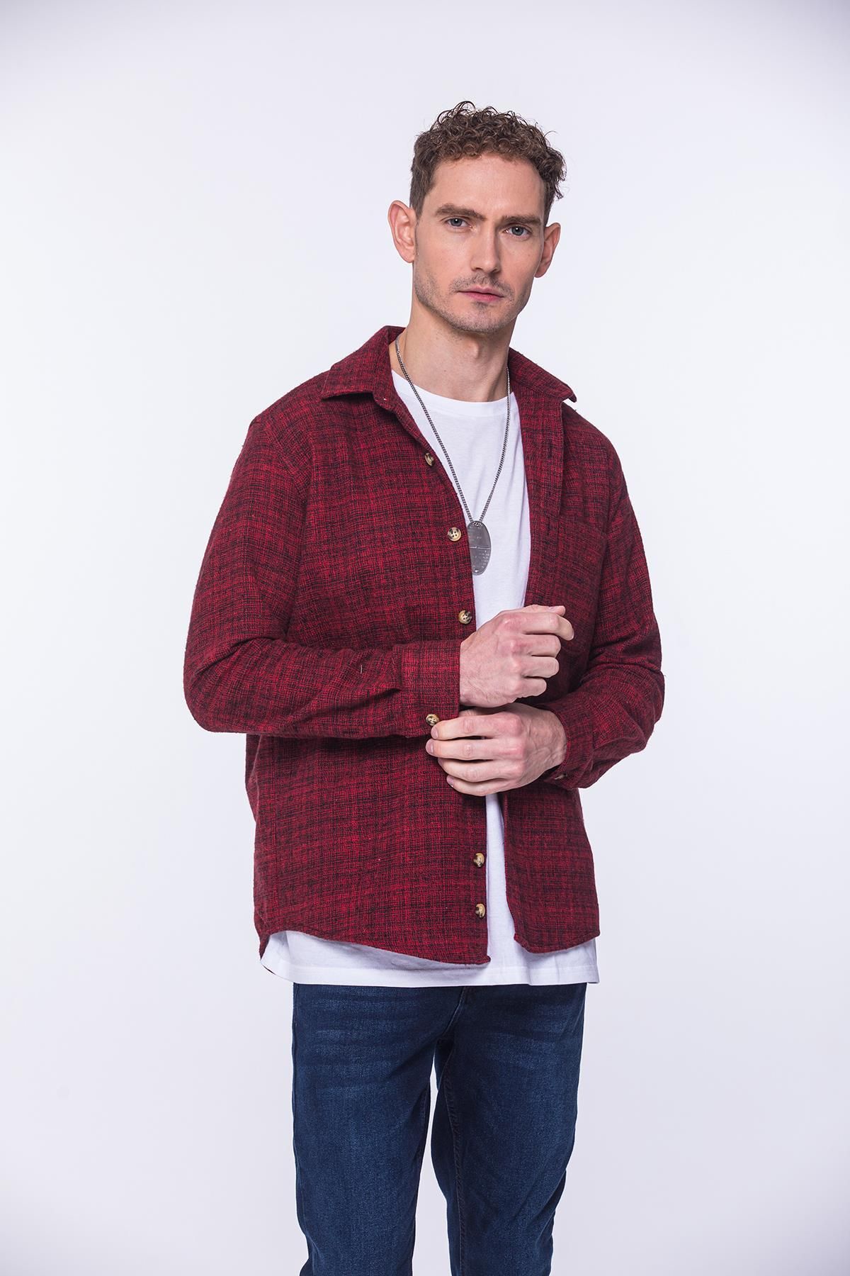 Fitmens-New Season Men's Lumberjack Shirt - Cotton, Shirt Collar, Red, Fs- 002168   - Oversize Gift Box 1