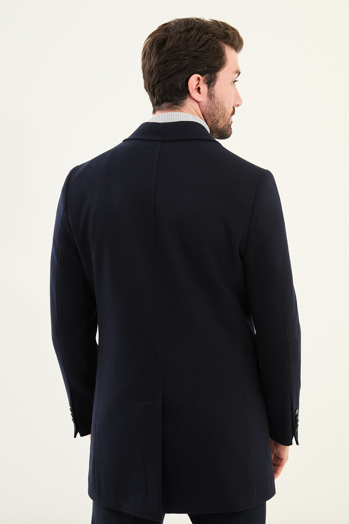 Mcr Düz Slim Fit Mono Yaka Klasik Erkek Kaşe Kaban Lacivert - 21312.24K görsel 4