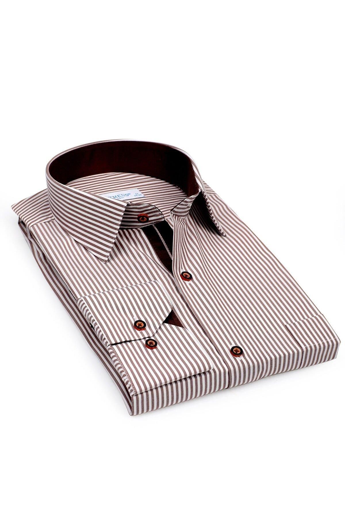 Fitmens-Classic Long Sleeve Stick Striped Gift Boxed Men's Shirt Fs- 001365   - White Coffee 1