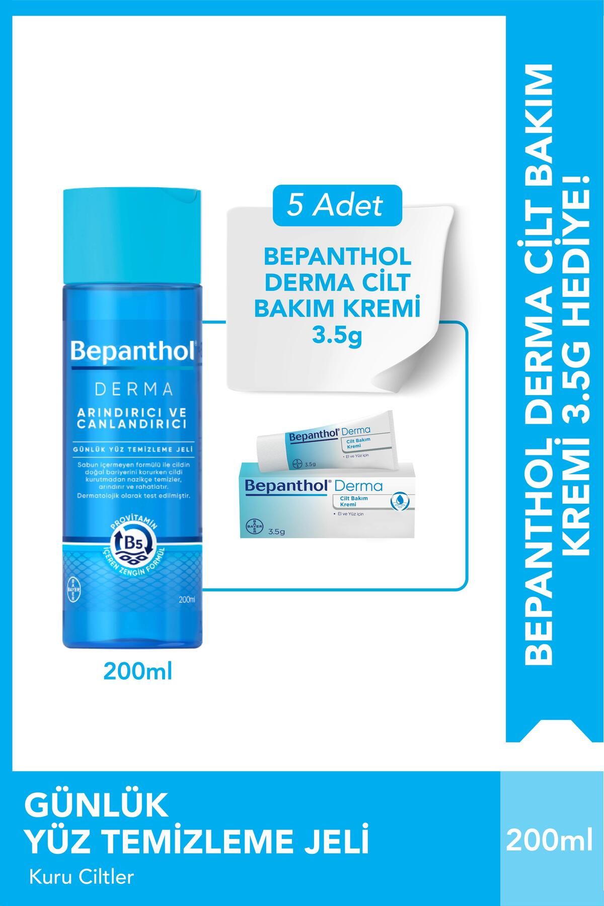 Bepanthol Derma Yüz Temizleme Jeli 200 ml 5 Adet Cilt Bakım Kremi 3.5 G