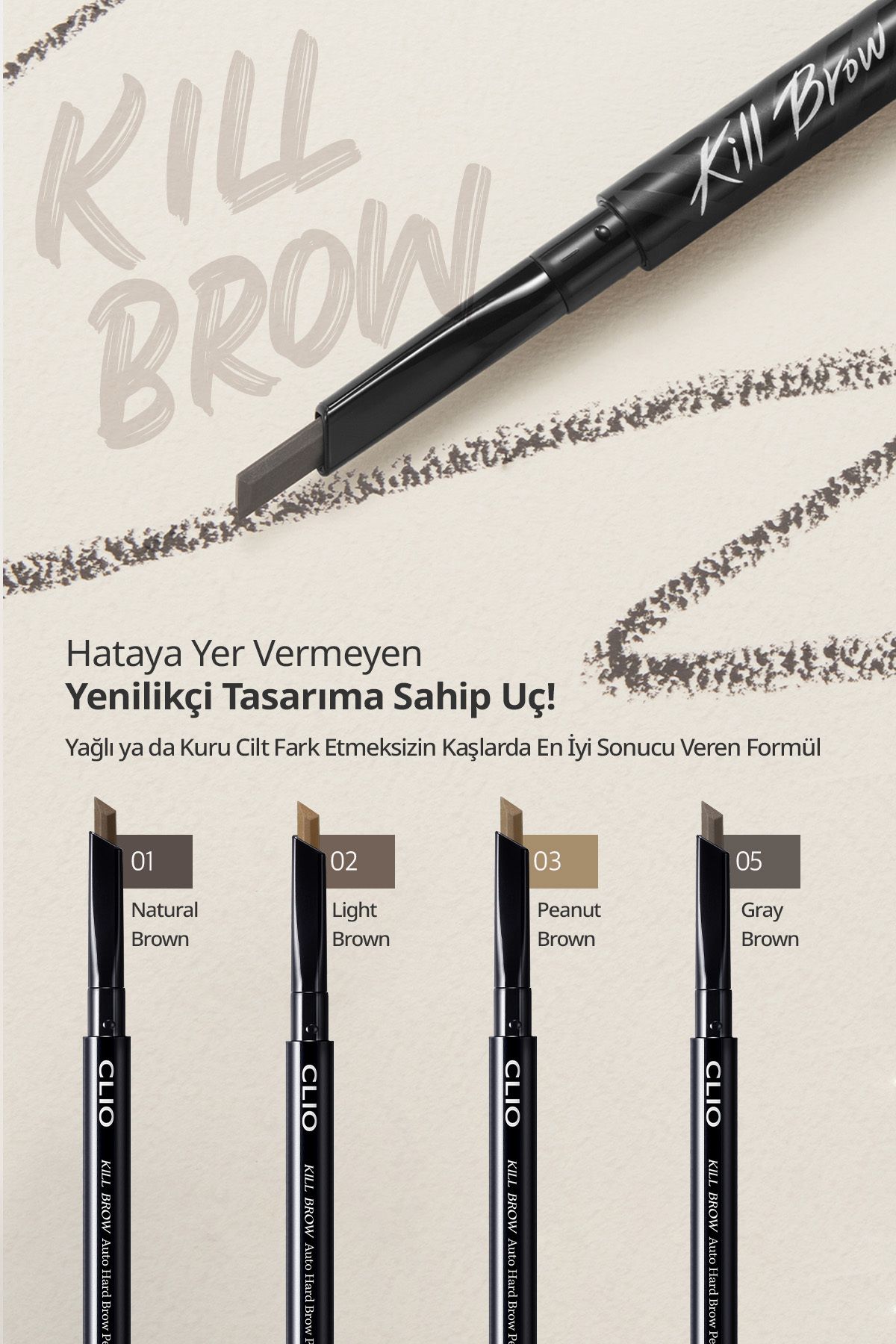 CLIO-Fine Hex Tip Eyebrow Pencil Clio Kill Brow Auto Hard Brow Pencil (01 Natural Brown) 5
