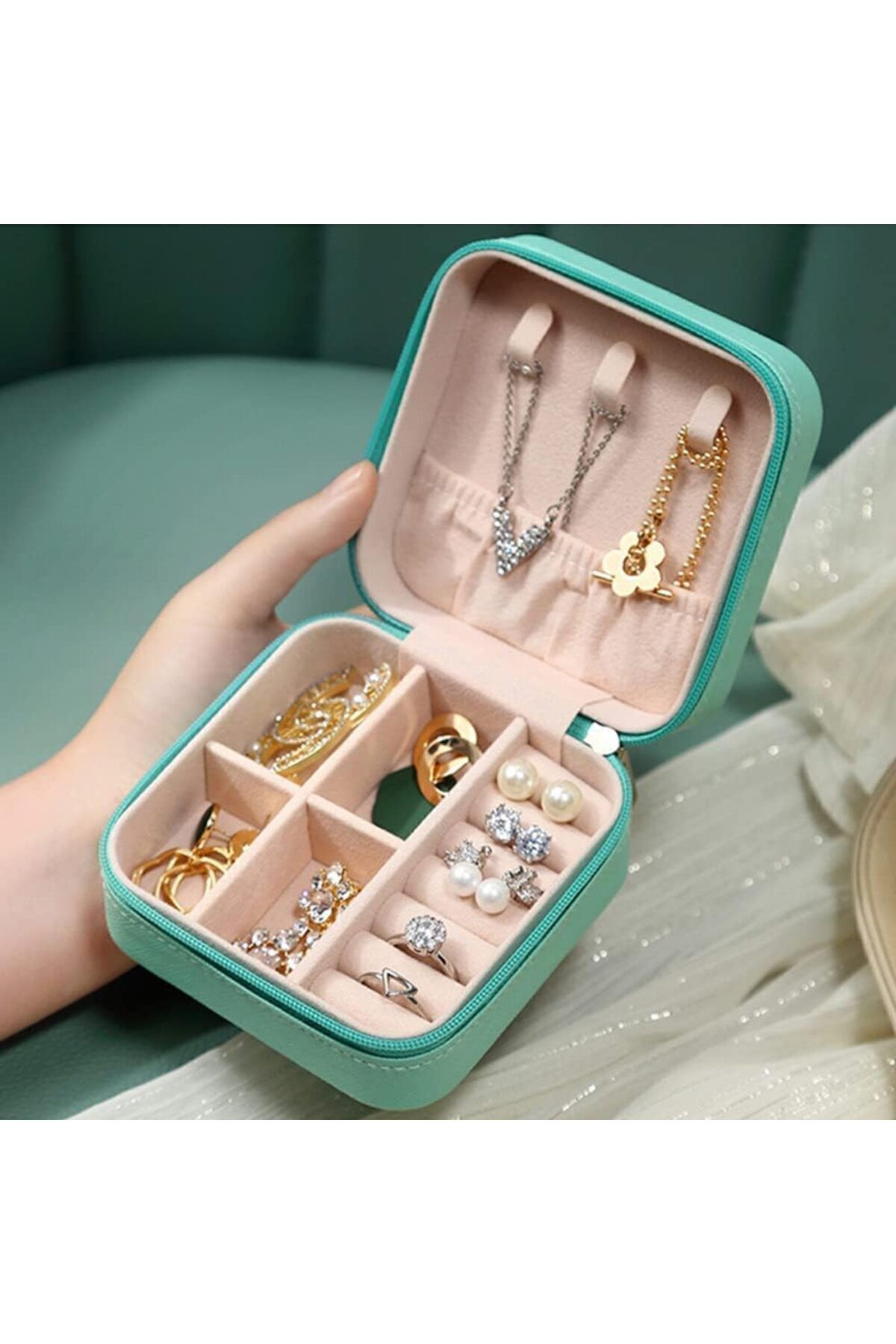 teknotrust-Mini Jewelry Jewelry Box - Necklace, Ring, Earring Organizer Travel Jewelry Case 2