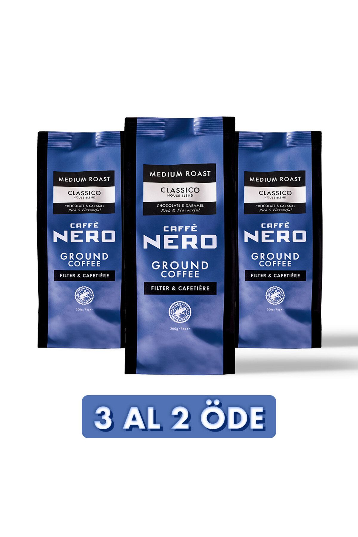 Caffé Nero Classico Original Öğütülmüş Çekirdek Kahve 3 Paket (600GR)