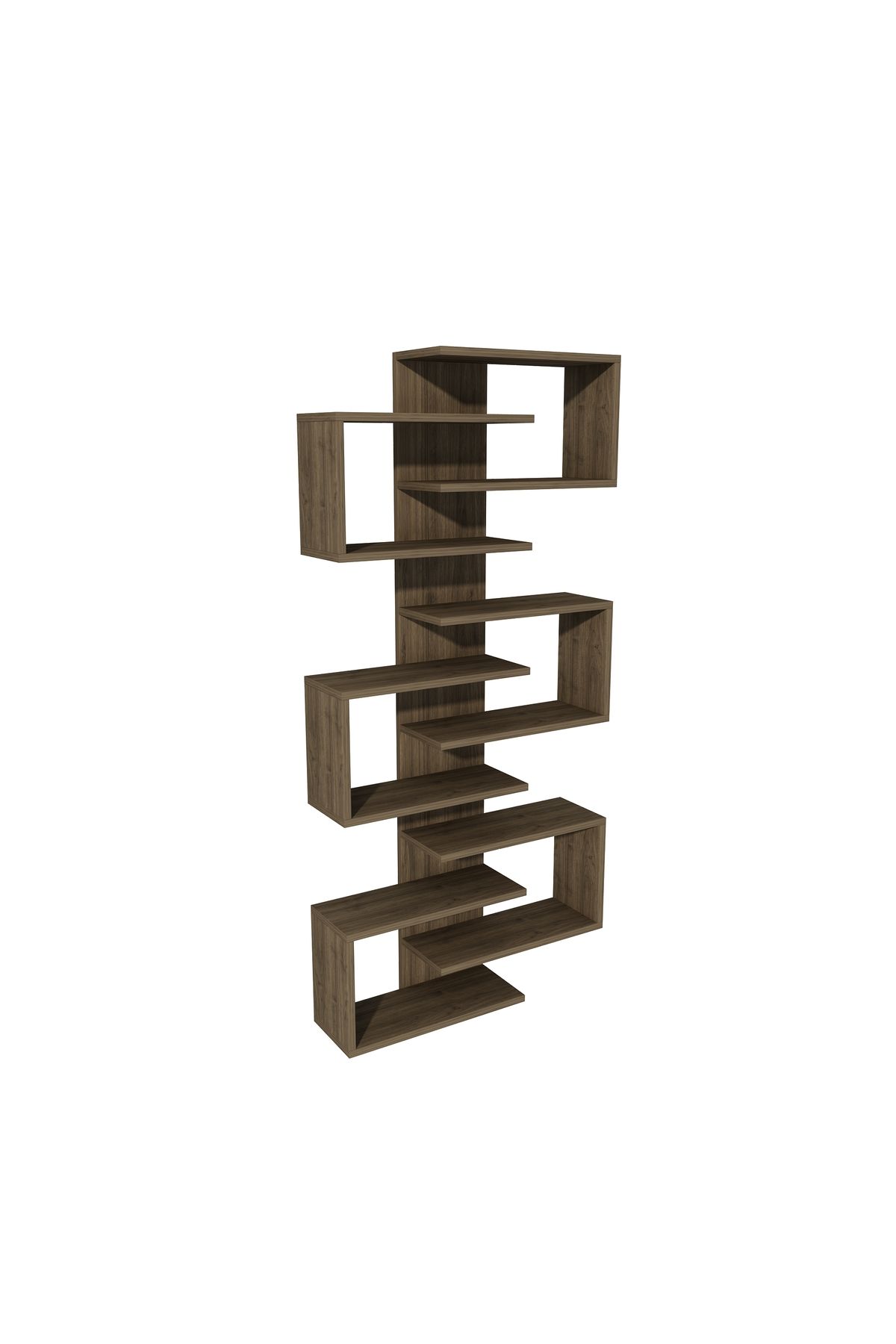 ARNETTİ-Lotus Wall Mounted Bookcase and Shelf with 6 Walnut Colored Shelves 4