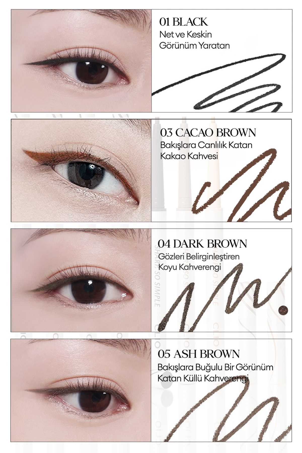 CLIO-Clio Sharp so Simple Waterproof Fine Point Eye Liner - Waterproof Pencil Liner (02 Brown) 3