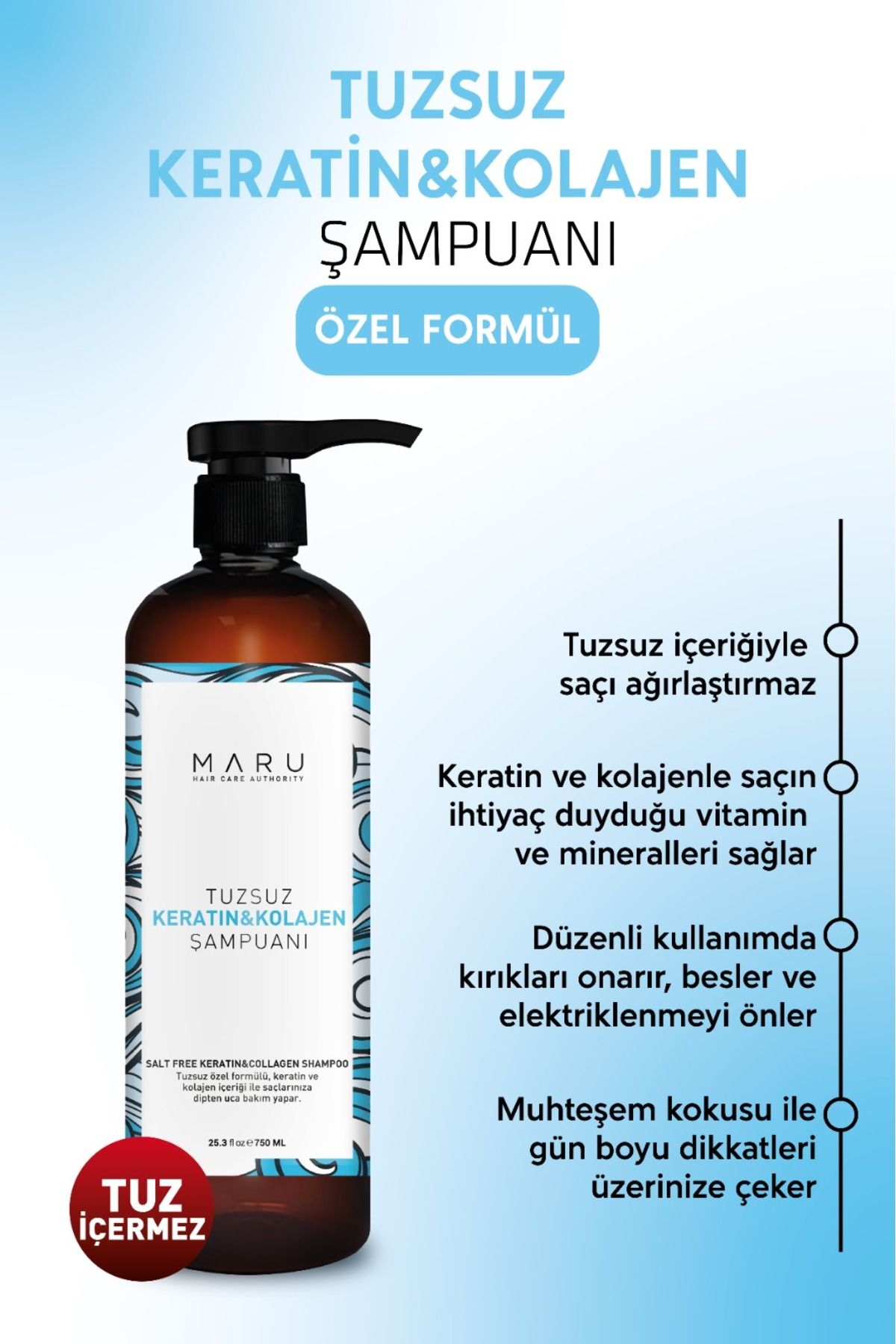 MARU Tuzsuz Keratin Ve Kolajen Bağ Onarıcı Bakım Şampuan 750 ml 8699211721099-6