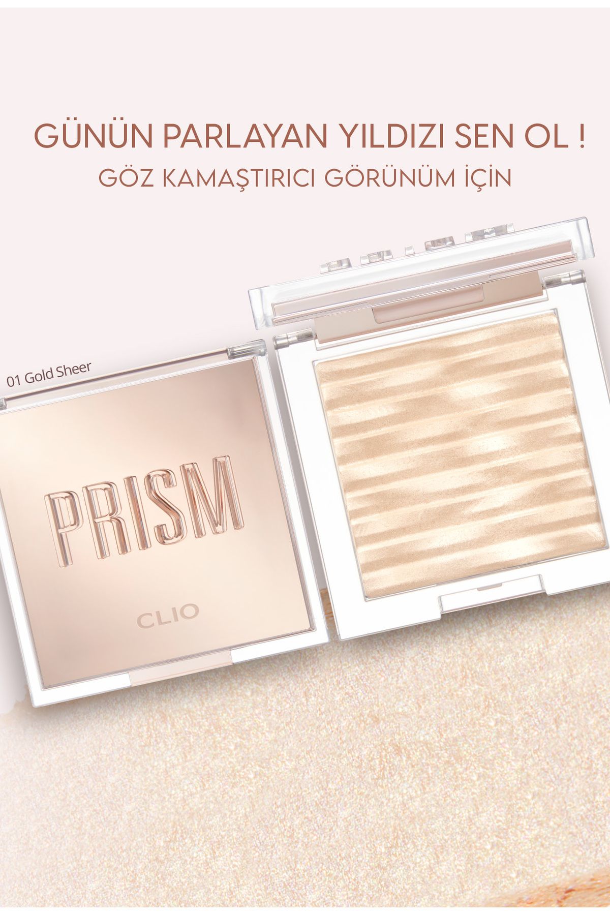 CLIO-هايلايتر CLIO Prism Highlighter مع حبيبات اللؤلؤ الصغيرة ذات التألق المكثف (01 ذهبي شفاف) 3