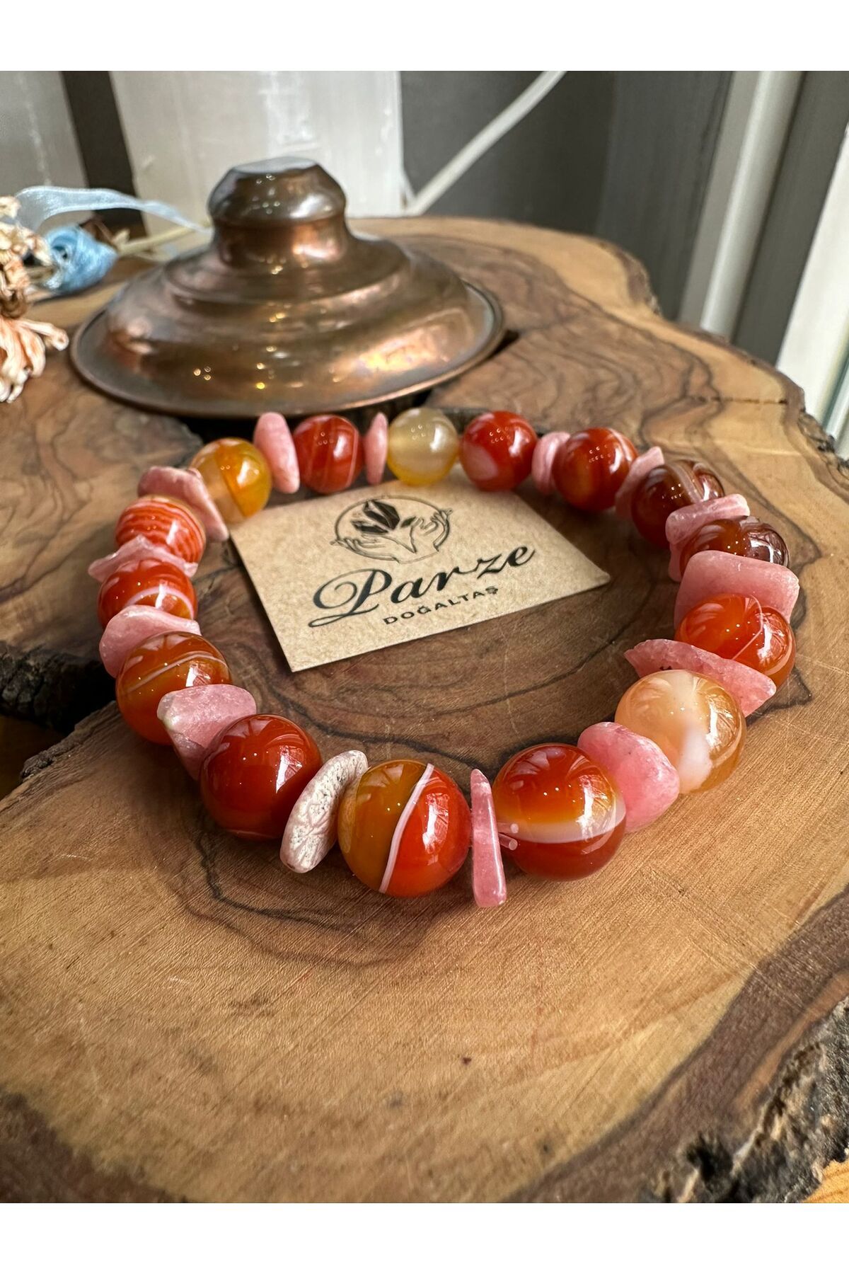 parze doğaltaş-Natural Stone Bracelet with Agate and Rhodochrosite 1