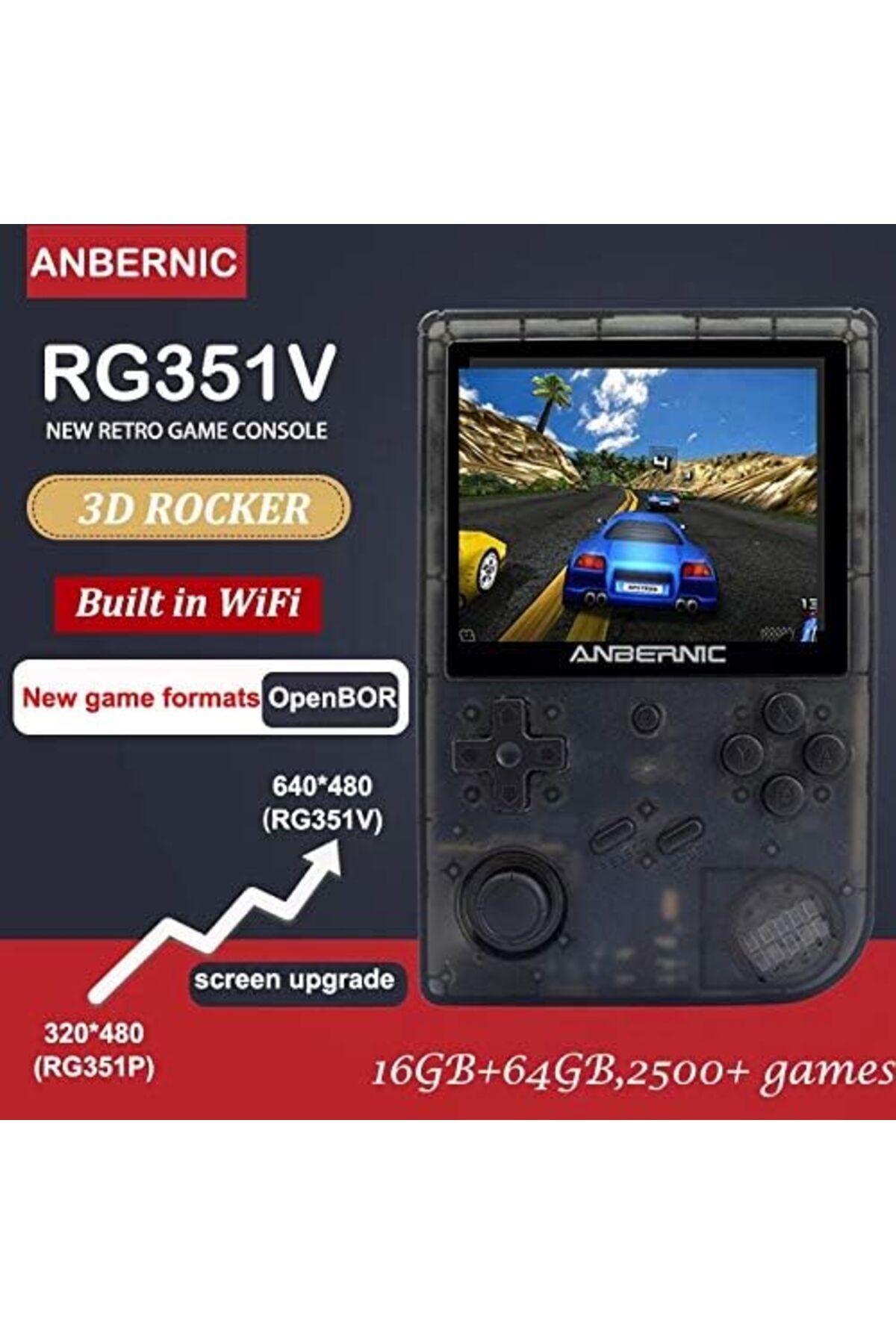 ANBERNIC-وحدة تحكم ألعاب محمولة RG351V بنظام مفتوح المصدر مع واي فاي مدمج وبطاقة TF بسعة 64 جيجابايت و2500 لعبة كلاسيكية 2