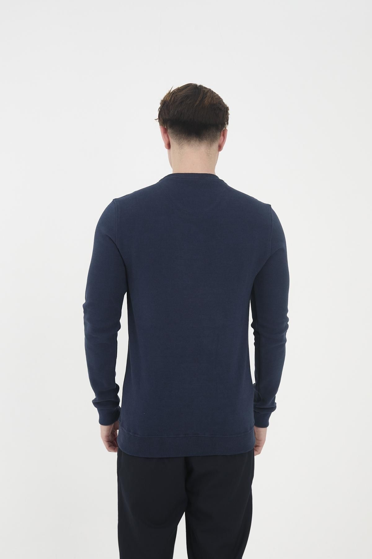 Maccali-Men's Comfortfit Long Crew Neck Basic Navy Blue Sweatshirt 5