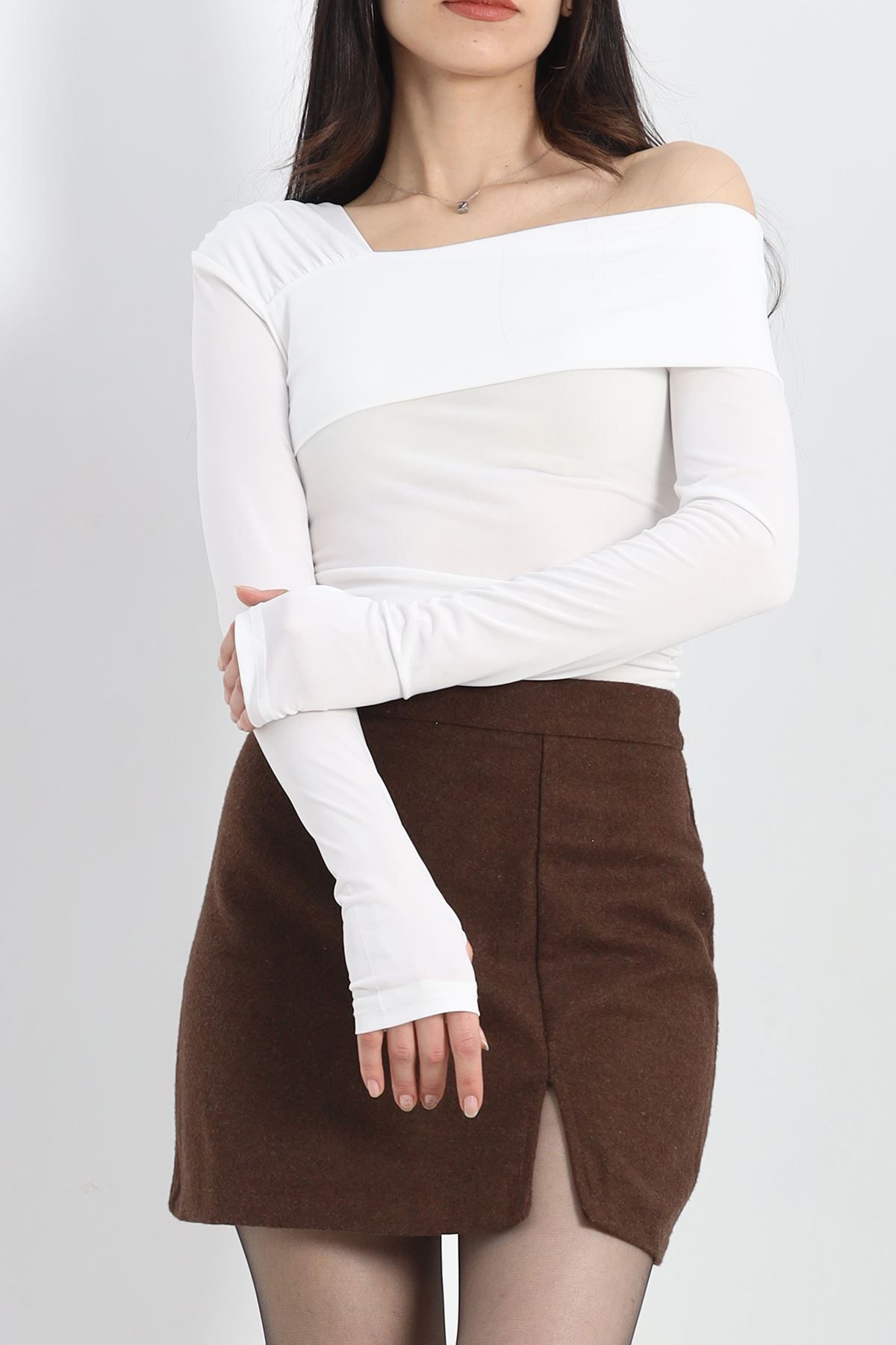 BarseShop-White One Shoulder Sandy Blouse - 20851.1892. 1