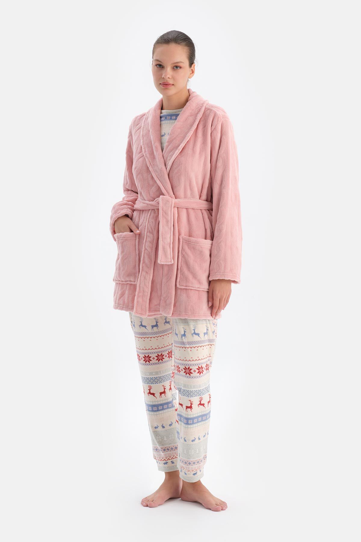 Dagi Miękki Różowy Szlafrok Z Dzianiny O Wyglądzie Pufa Kobieta - L/XL