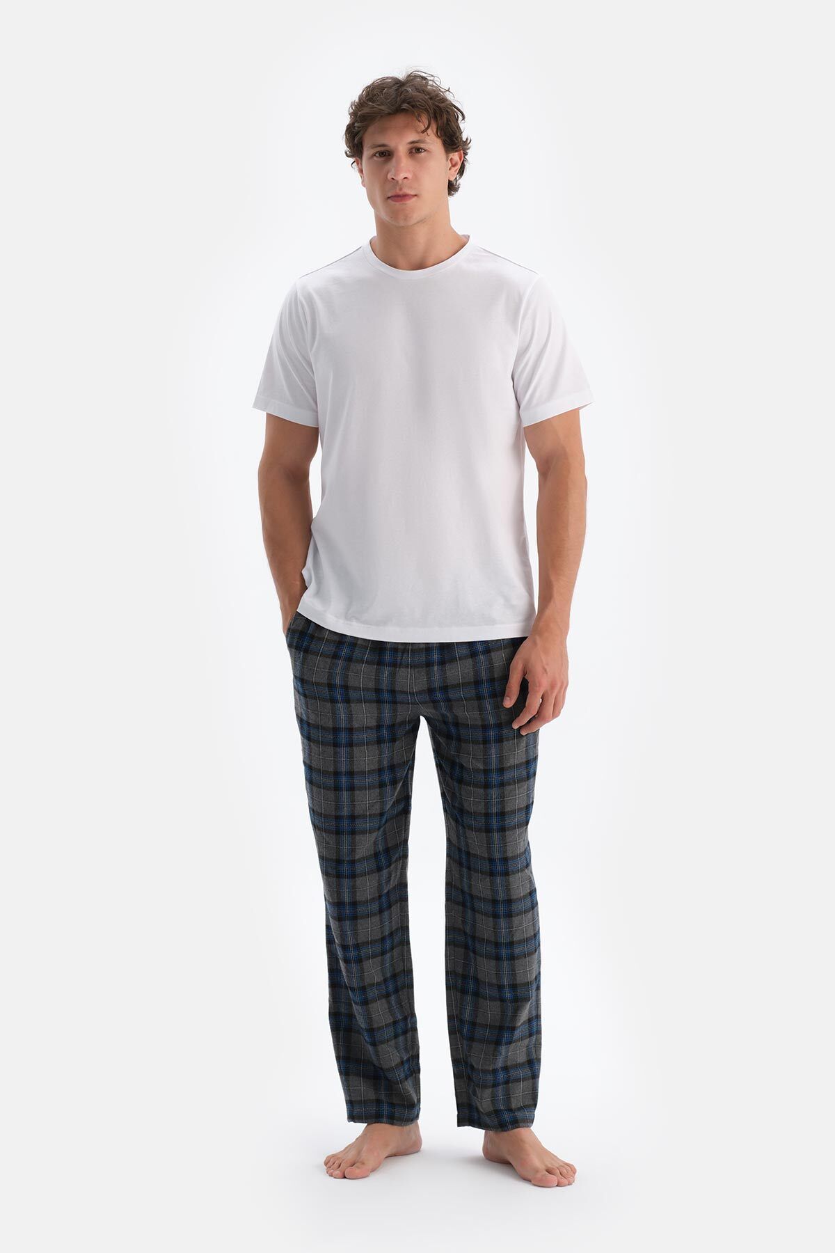 Dagi-Navy Plaid Woven Trousers 4