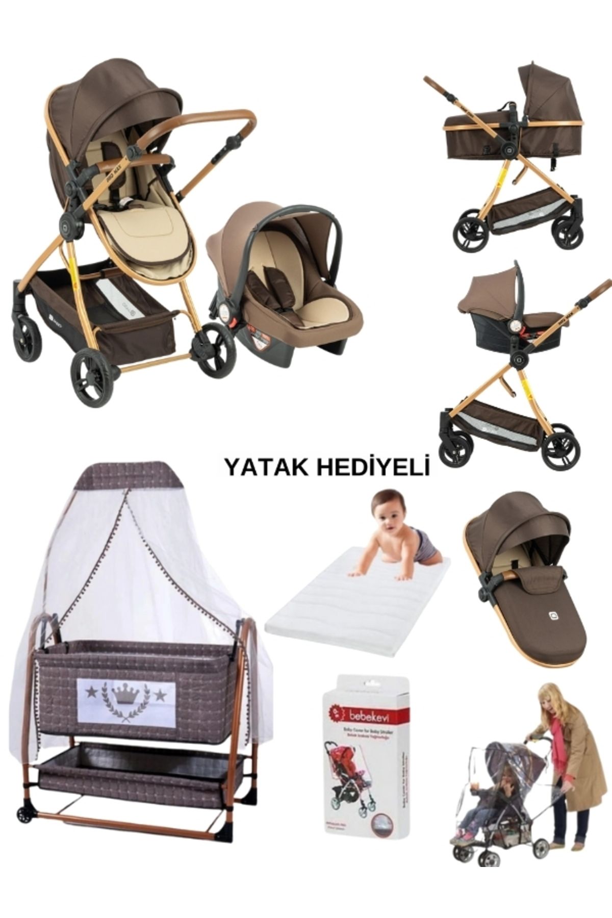 moda bebekler Tam Donanımlı Bebek Çeyizi Travel Sistem Bebek Arabası, Beşik, Yatak ve Yağmurluk Hediyeli!