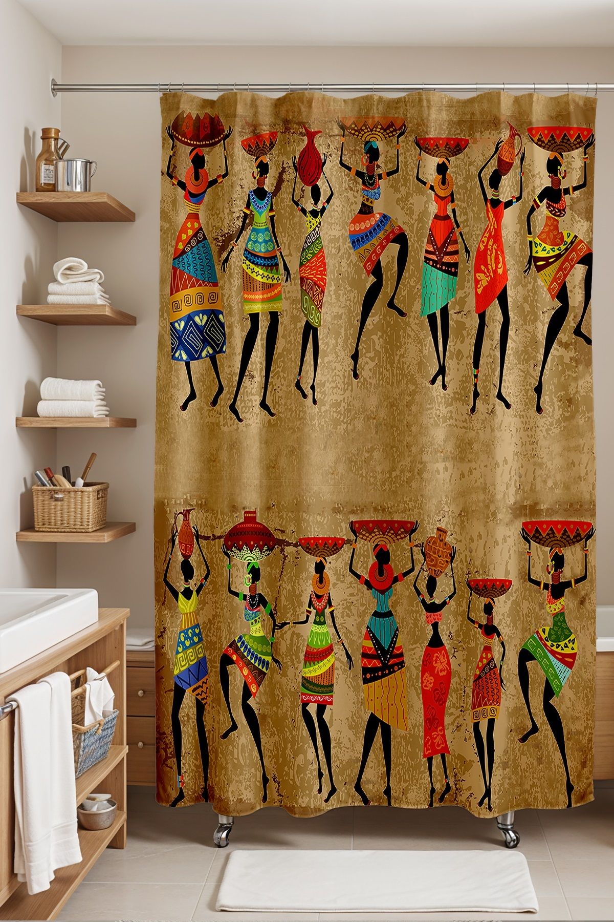 EVPANYA Banyo Perdesi, Bohem Afrikalı Etnik Desenli Kadınlar Desenli Duş Perdesi, Küvet Perdesi 175x200cm