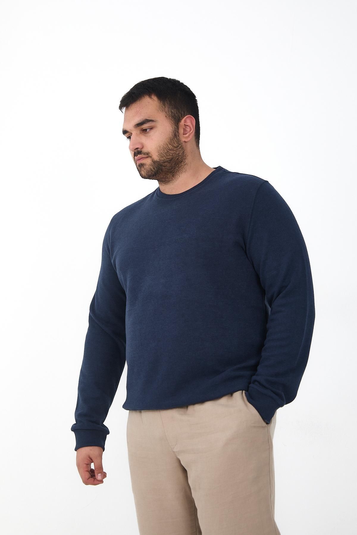 Maccali-Men's Winter Crew Neck Oversized Basic Indigo Sweatshirt 2