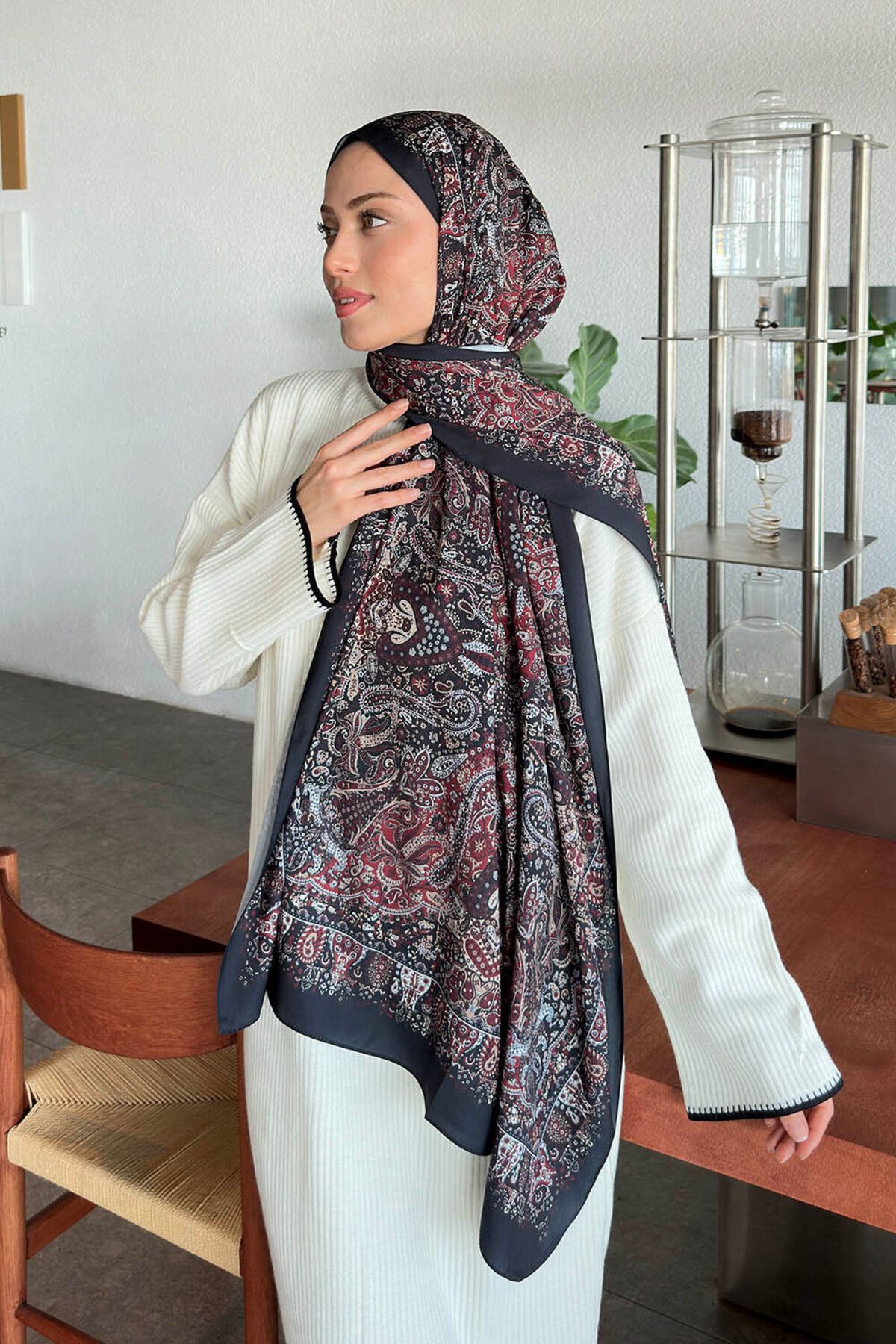 lamelif-Retro Pattern Voile Silky Shawl 4