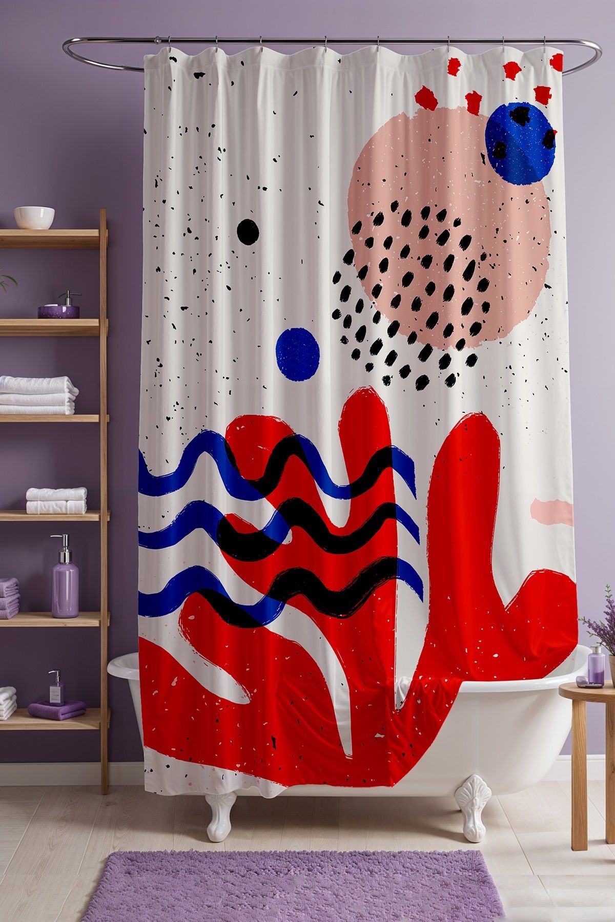 EVPANYA Banyo Perdesi, Geometrik Denizaltı Desenli Duş Perdesi, Küvet Perdesi 175x200cm
