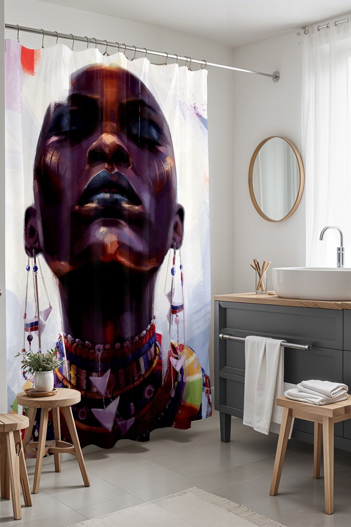 EVPANYA Banyo Perdesi, Siyahi Afrikalı Kadın Desenli Duş Perdesi, Küvet Perdesi 175x200cm
