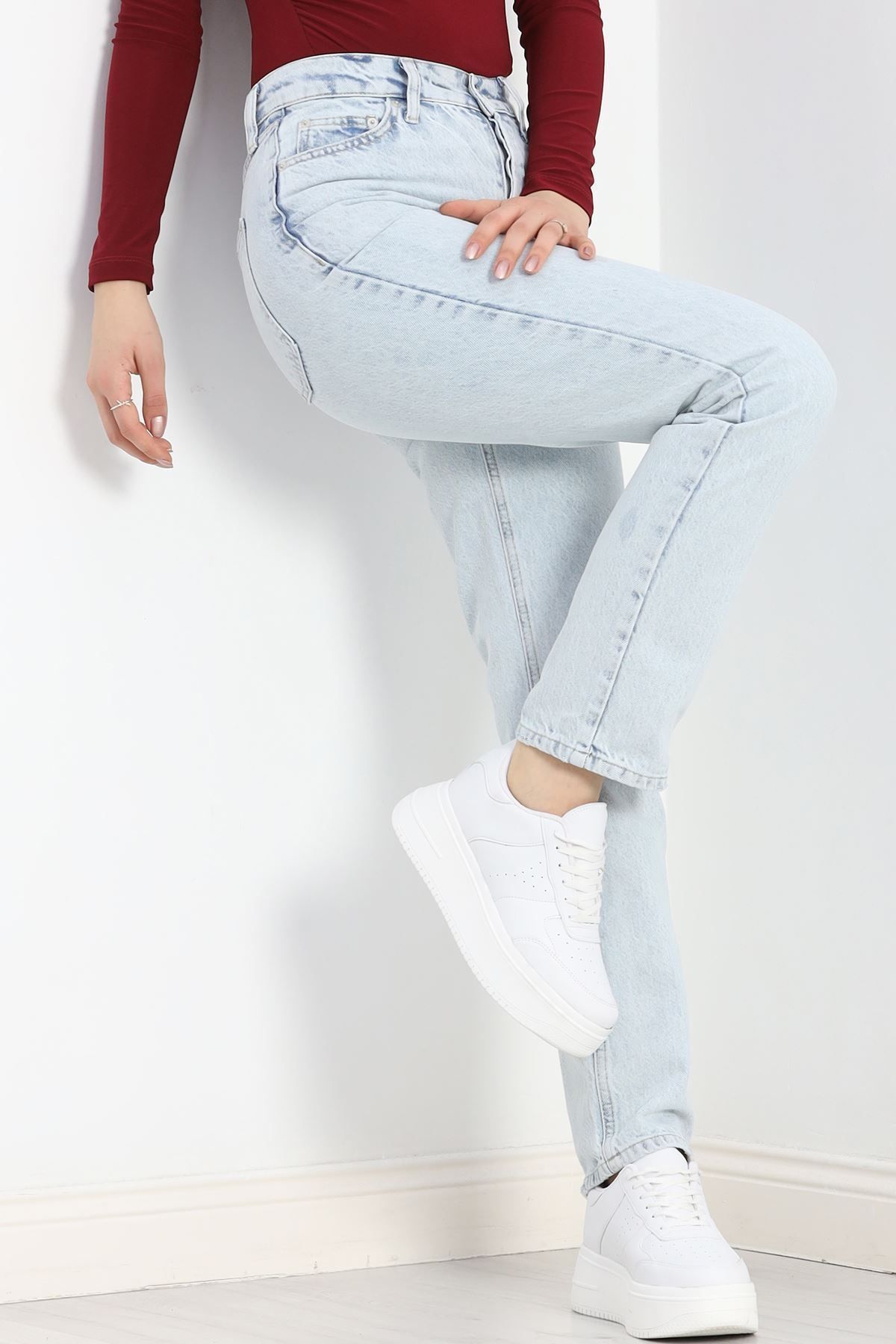 NOBLESTYLE-High Waist Ice Blue Mom Jeans - 20632.1590 3