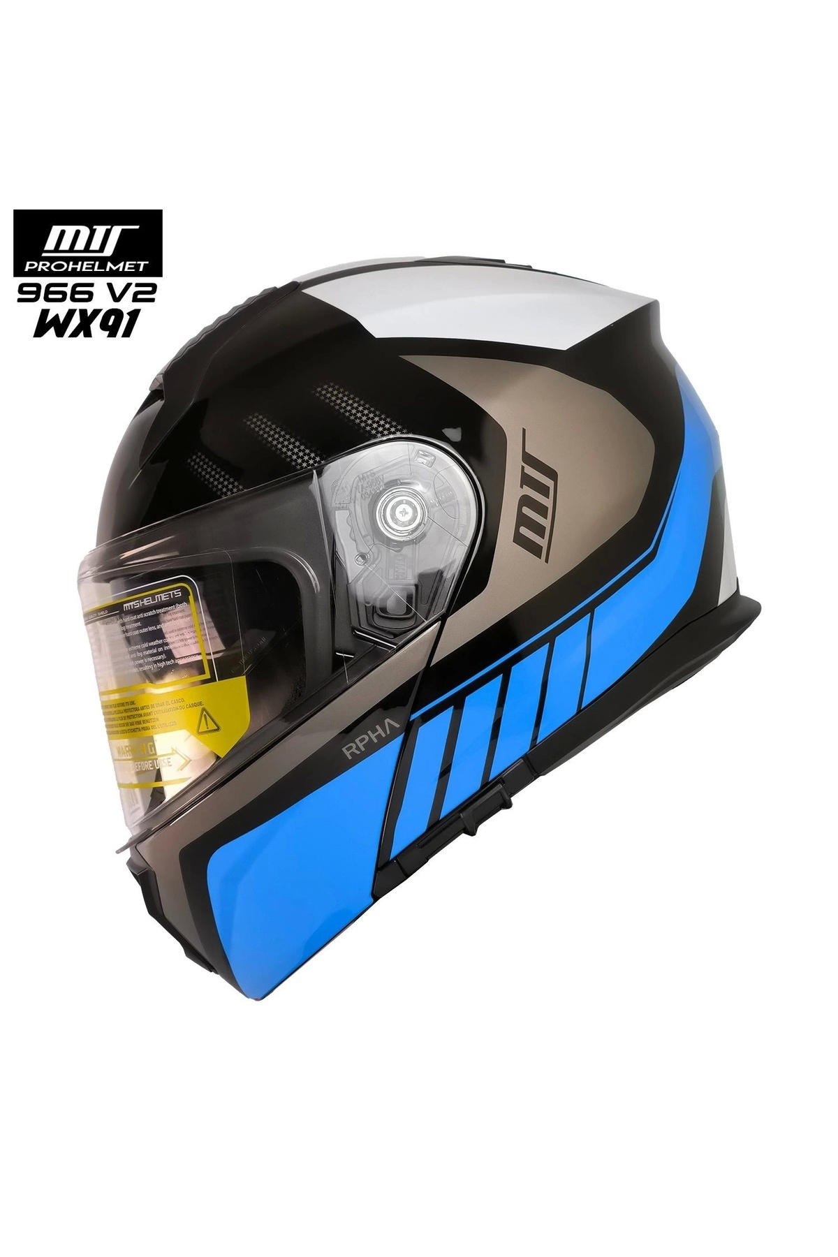 MTS 966 WX91 ÇENE AÇILIR SİYAH-BEYAZ-MAVİ KASK - Fiyatı, Yorumları
