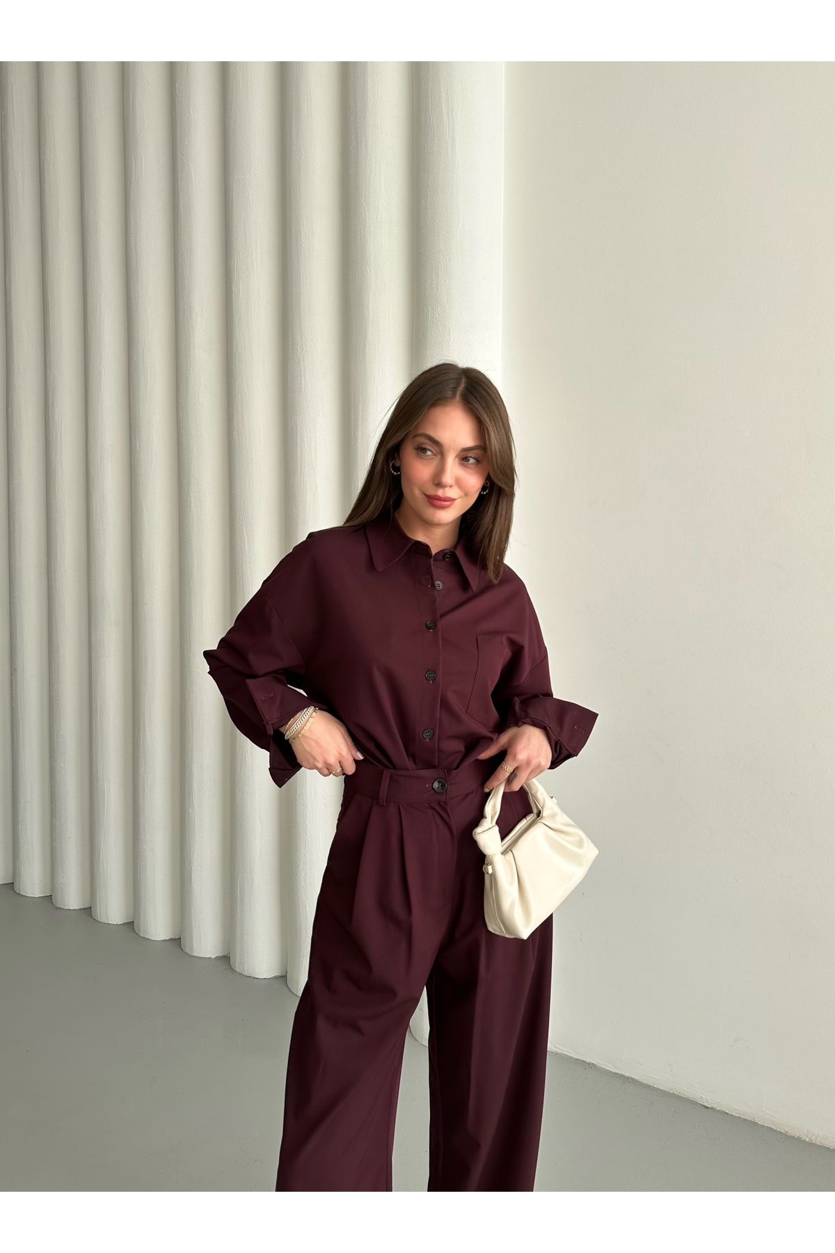 Laluvia-Burgundy Burgundy Pants Shirt Set - 911050 4