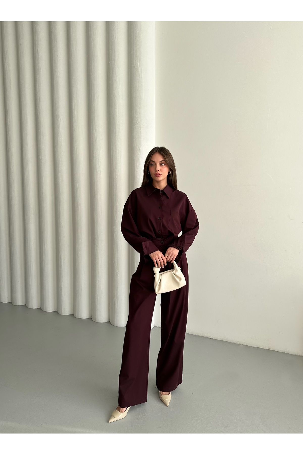 Laluvia-Burgundy Burgundy Pants Shirt Set - 911050 3