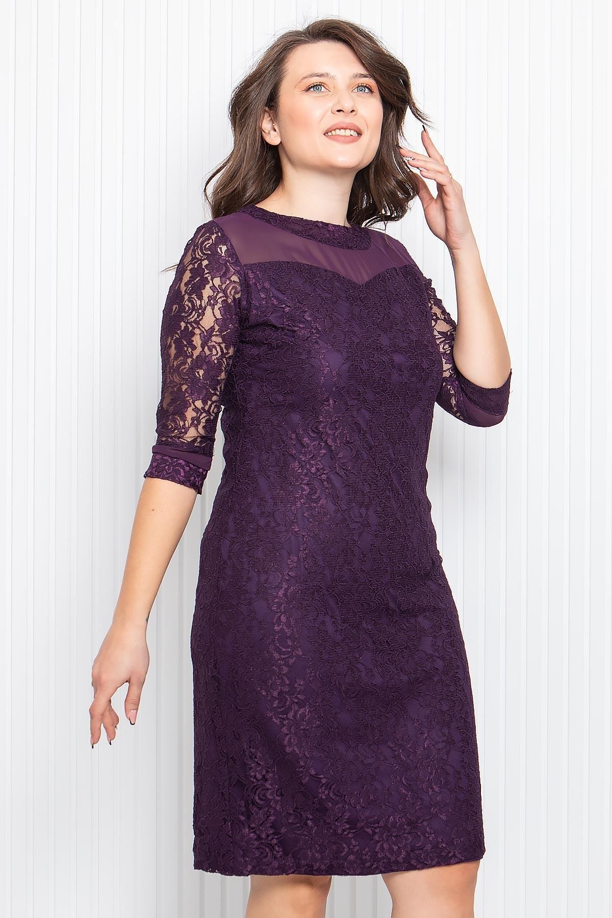 Modaviki-Plum Lace Evening Dress - Mda3093 3