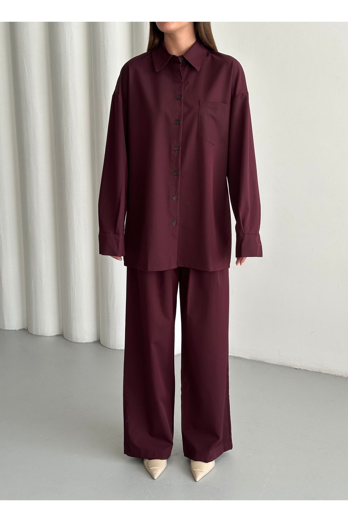 Laluvia-Burgundy Burgundy Pants Shirt Set - 911050 2