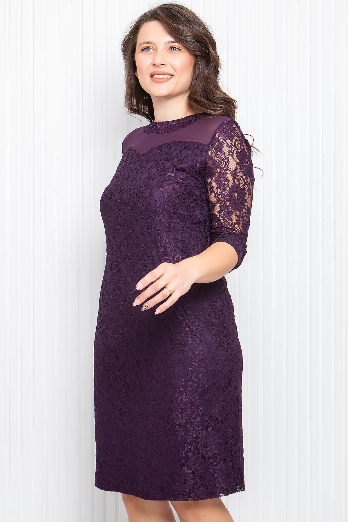 Modaviki-Plum Lace Evening Dress - Mda3093 2