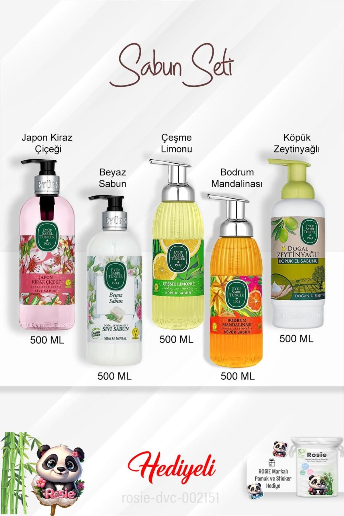 Eyüp Sabri Tuncer 500 ML Sabun Paket Japon Kiraz Çiçeği, Bodrum Mandalinası, Zeytinyağlı, Beyaz Sabun, Çeşme Limonu v