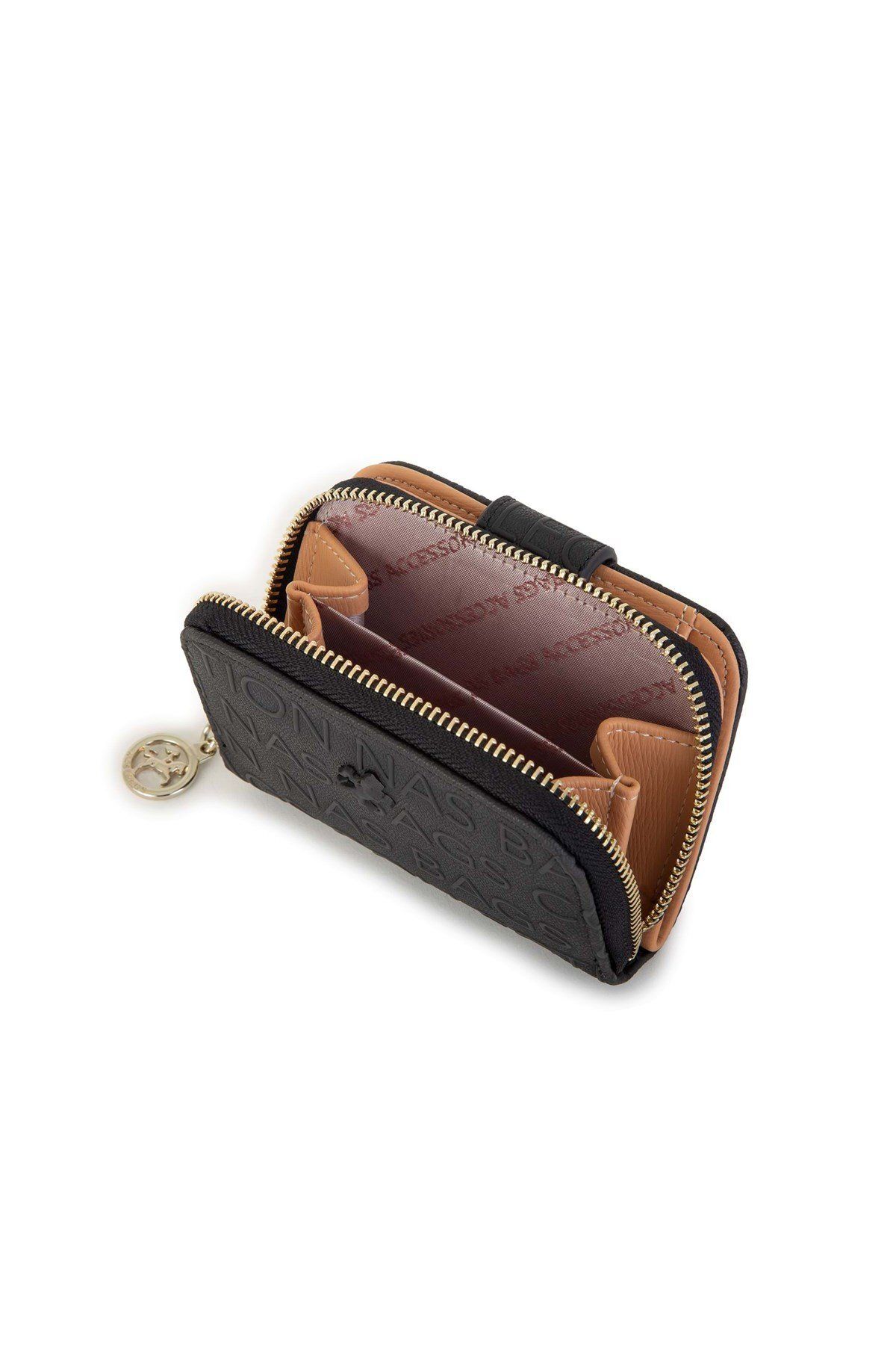 Çlk Accessories-2+2 compartimente pentru carduri Mic în relief imprimat cu fermoar Trc Wallet001-3 negru-camel 3