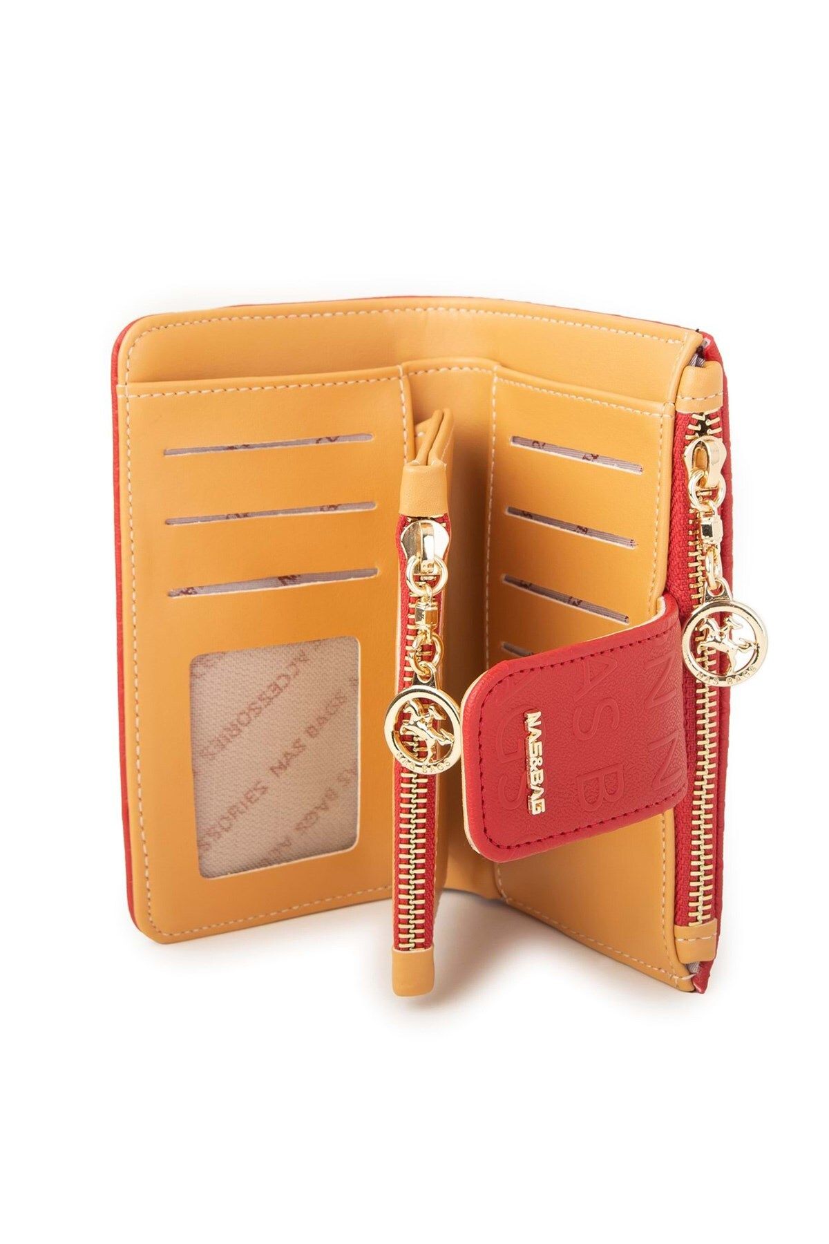 Çlk Accessories-Portofel imprimat în relief 6+1 Compartiment pentru carduri de credit Închidere cu apăsare Trc Wallet002-5 Red-camel 4