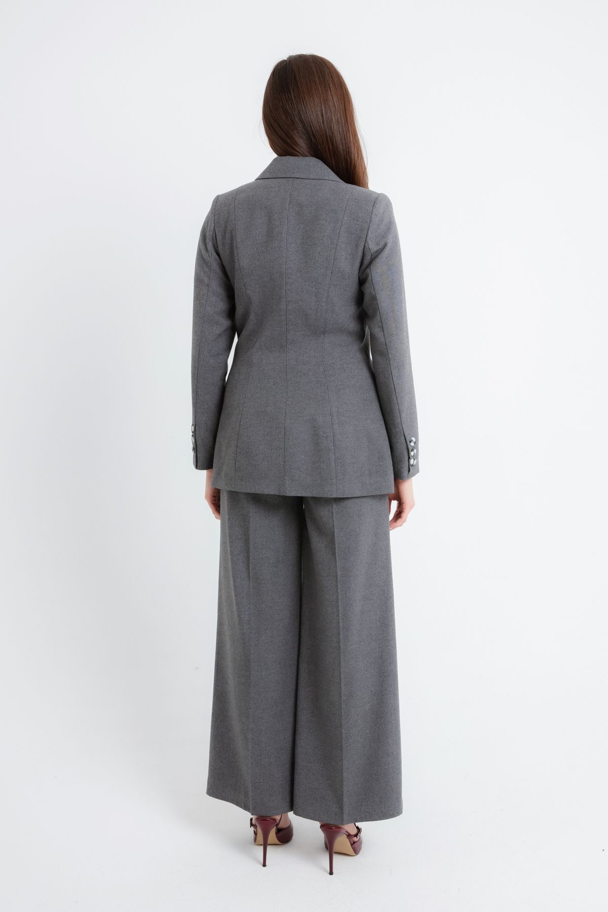 Lafaba-Women's Gray Buttoned Jacket Pants Set 5