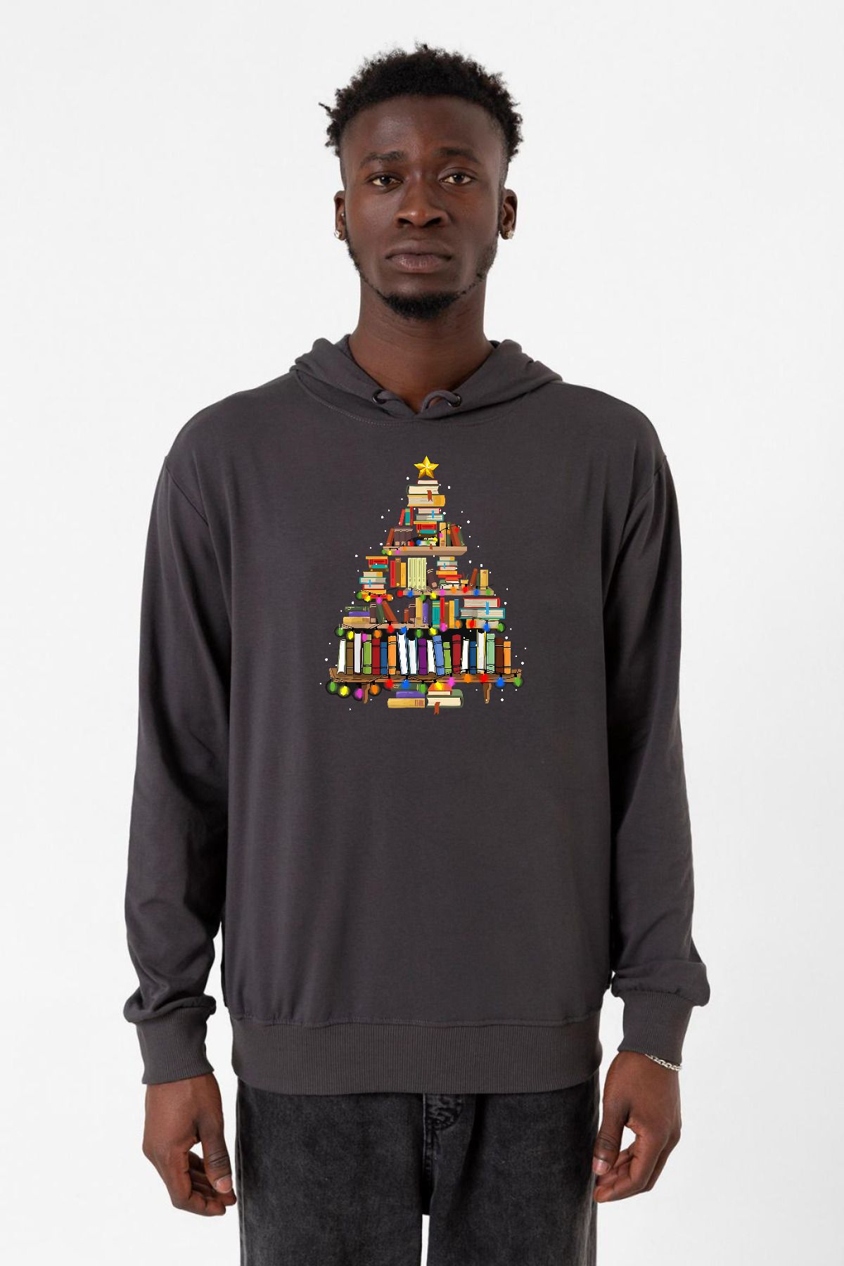 Tshirthane Hanorac Pentru Bărbați, Afumat, Iubitori De Cărți, Crăciun 2 Ip Masculin - M