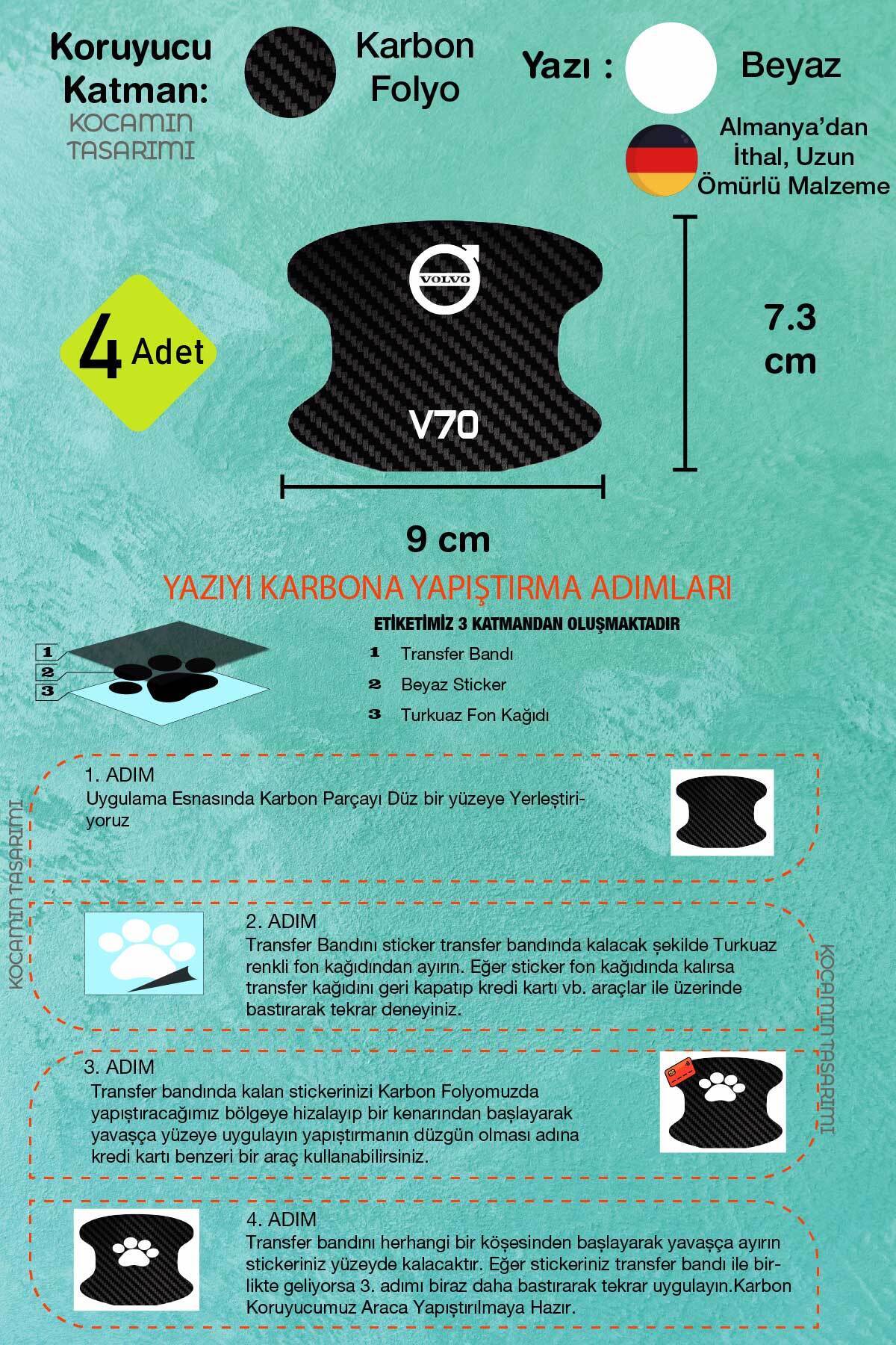 Kocamın Tasarımı-لسيارة فولفو V70 موديل - 4 قطع من الأبواب المضادة للخدش بنمط الكربون 4