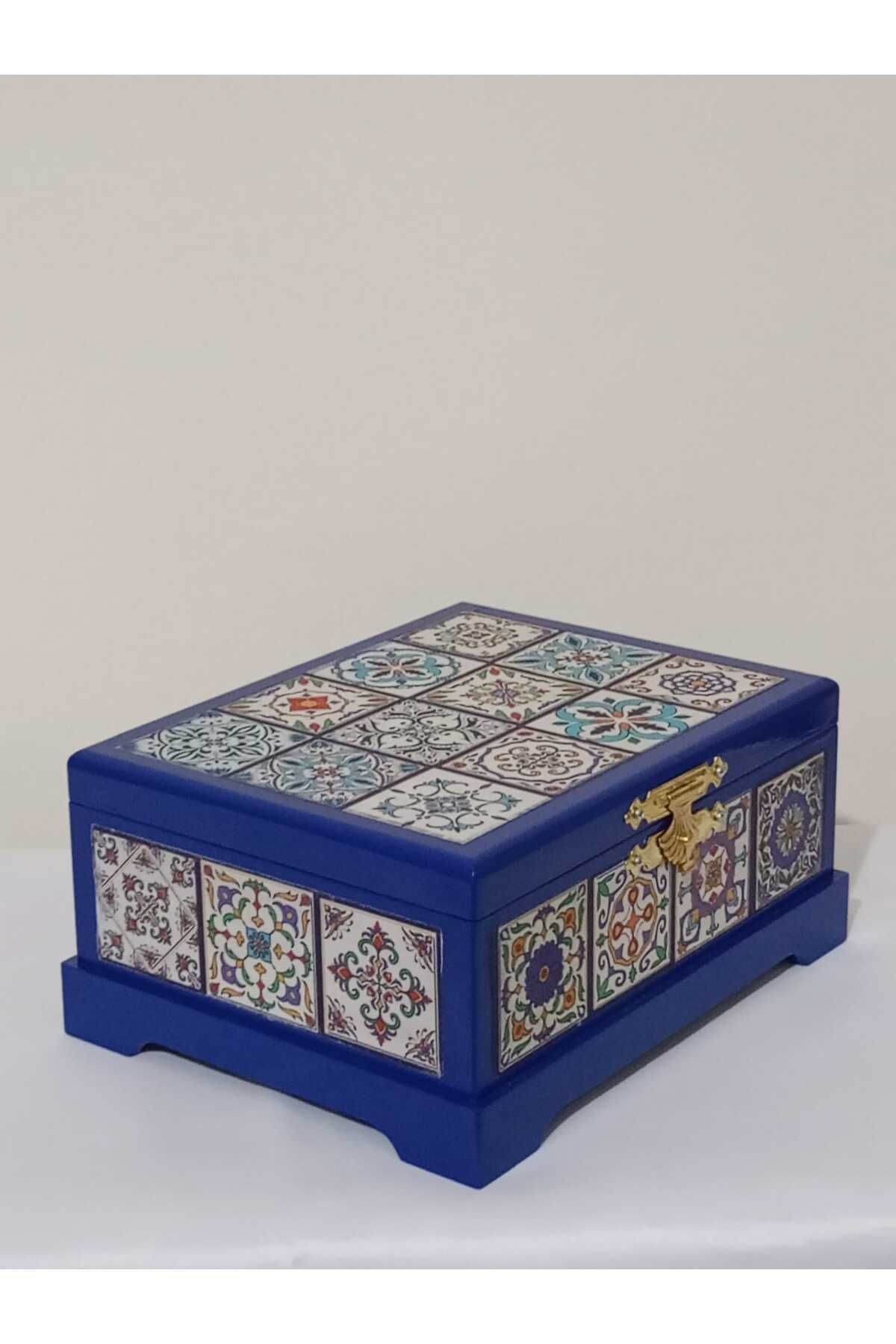 Altınyapı Hobi Market-Wooden Tile Pattern Parlement Decorative, Gift, Jewelry, Accessories, Note Box 20X26X10 cm 2