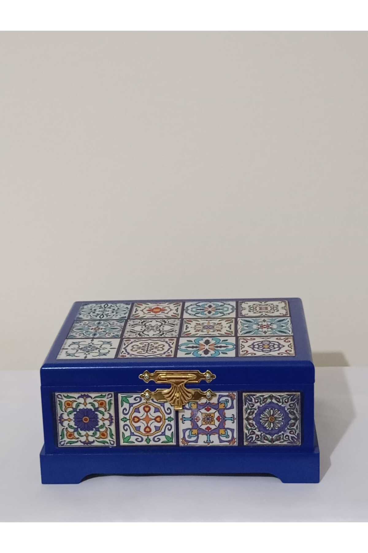 Altınyapı Hobi Market-Wooden Tile Pattern Parlement Decorative, Gift, Jewelry, Accessories, Note Box 20X26X10 cm 3