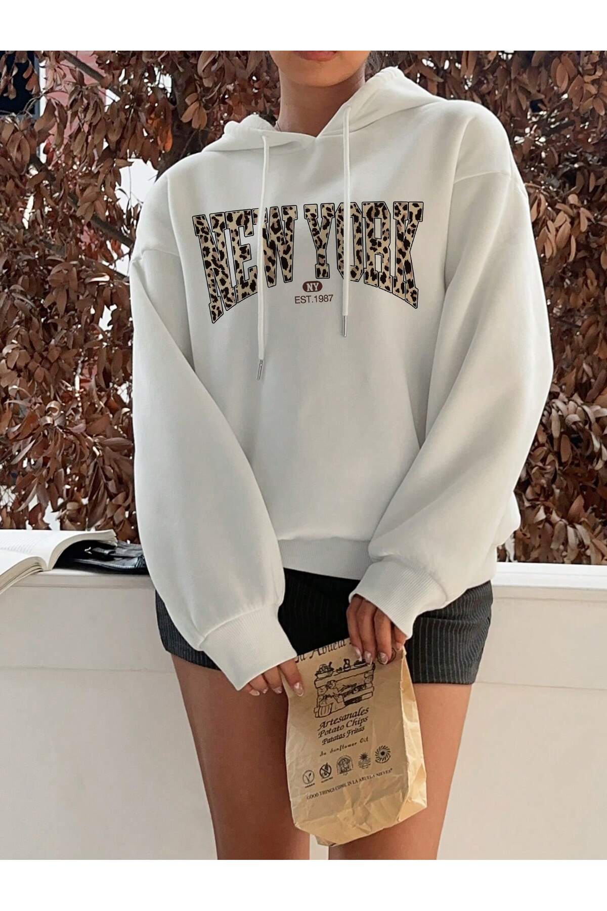 NY Baskılı Kapüşonlu Sweatshirt Hoodie — سفید RBNYbKsH — تصویر 2 از 3