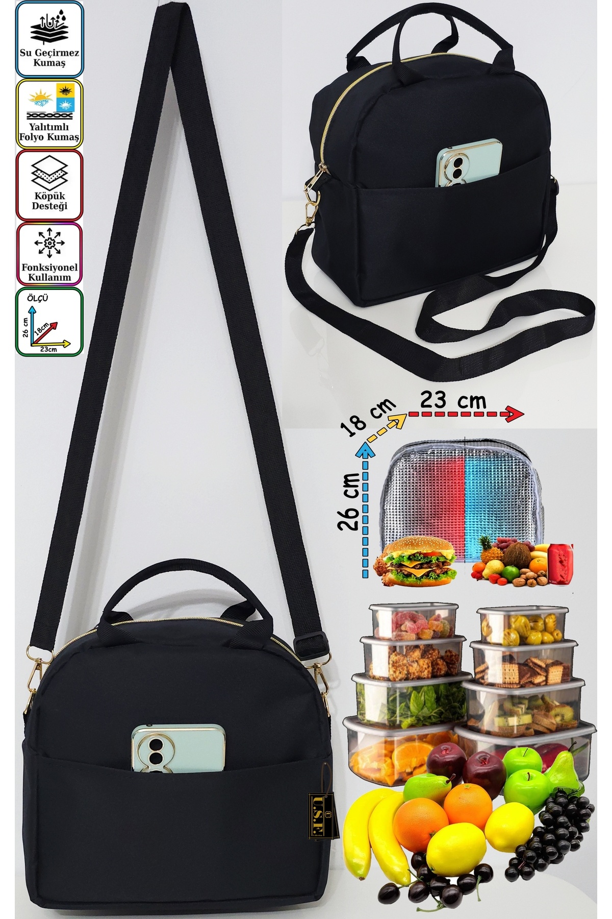 USF Anne Bebek Askılı Taşıma Çantası Isı yalıtımlı Termal Termoslu Yemek, Mama, Beslenme, Gıda Çantası fotoğrafı 7 (önizleme)