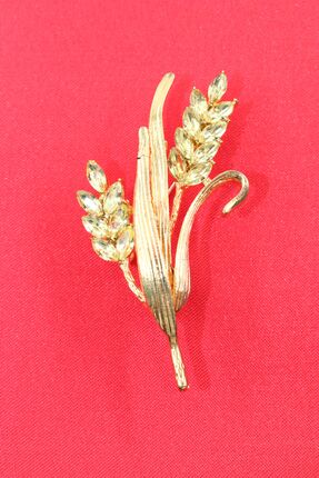 KEEBA Emeğin ve umudun simgesi Buğday başağı broş, Gold tonlu pırlanta kesim ...