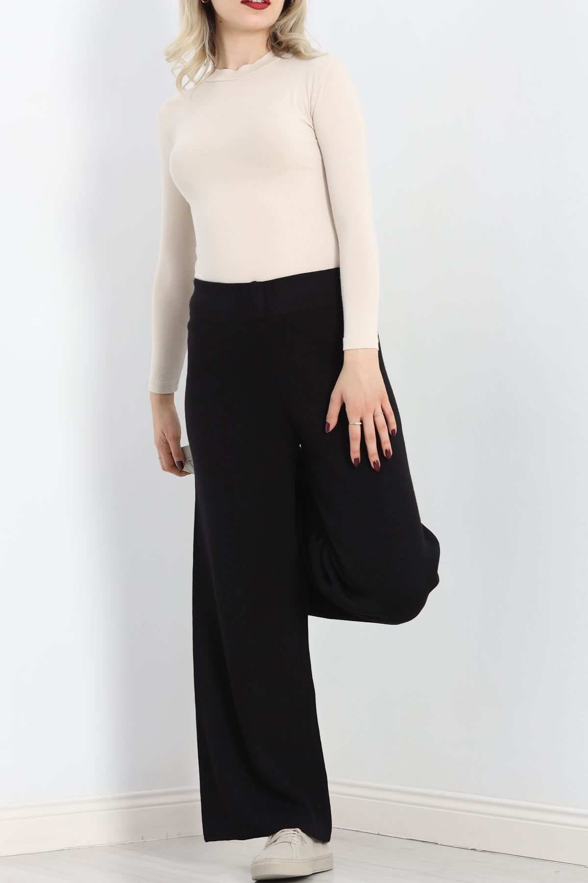 melonika-Black Knitwear Wide Leg Trousers 3